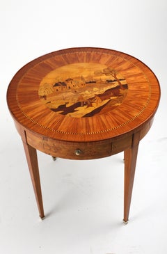 Neoclassical Marquetry Centre Table with Pictorial Landscape, circa 1900