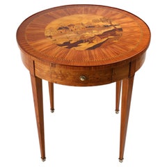 Neoclassical Marquetry Centre Table with Pictorial Landscape, circa 1900
