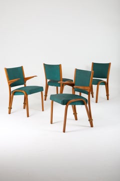 Set of Four French “Bow Wood” Chairs by Steiner Paris, circa 1950s