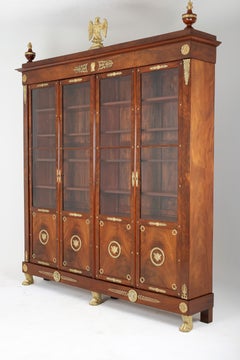 19th Century Empire Style Mahogany Bookcase with Gilt Bronze Mounts