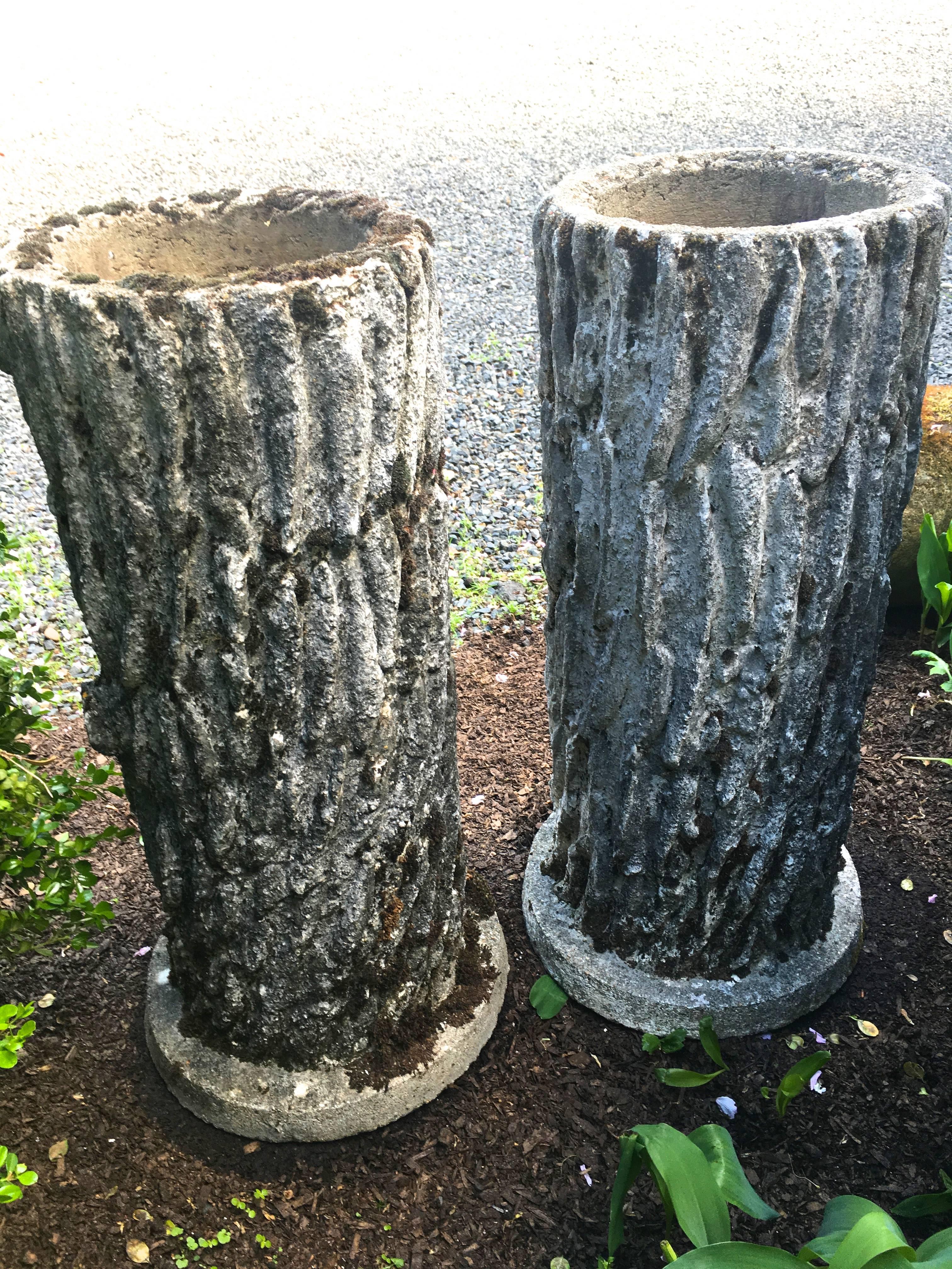 Hand-Crafted Pair of Tall Faux Bois Planters or Table Bases