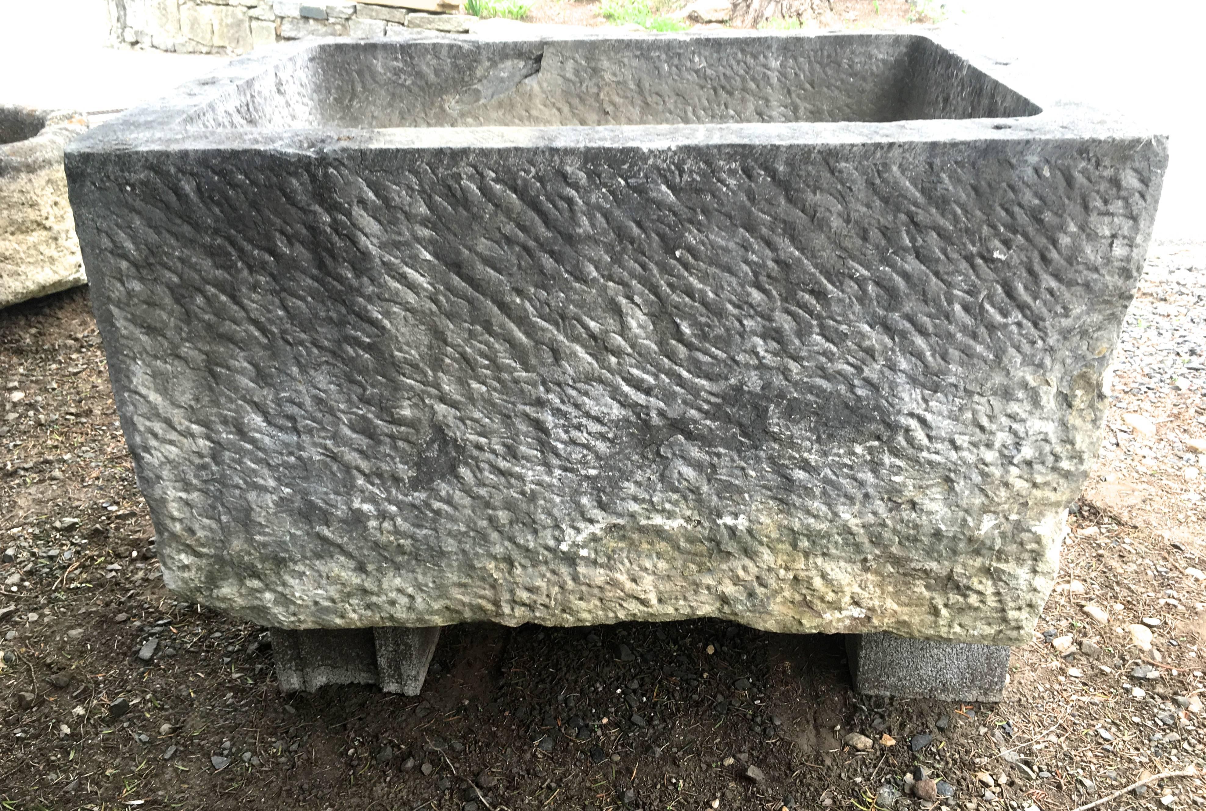 Hand-Carved Medium-Sized French Limestone Trough