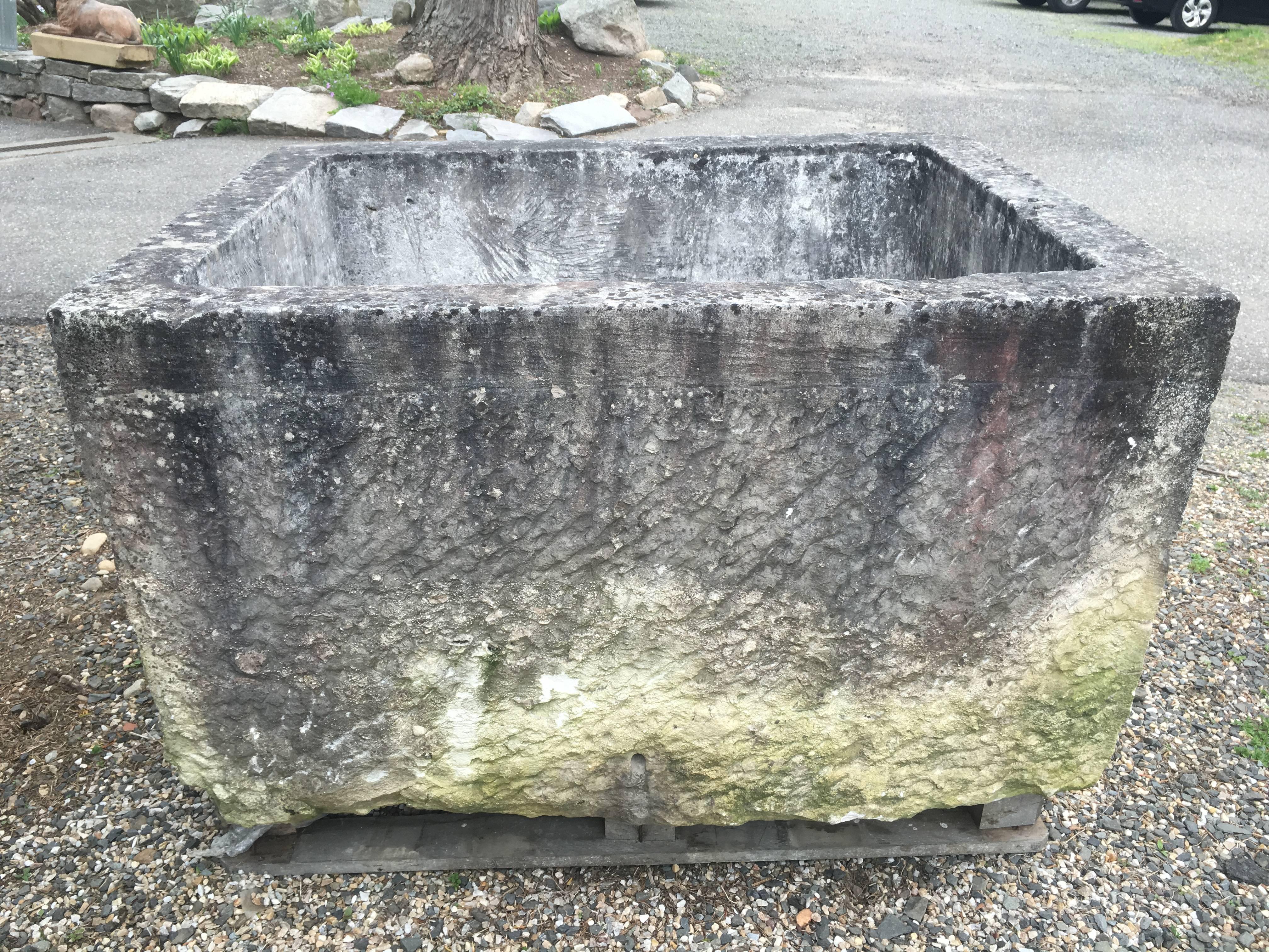 Hand-Carved Large and Rare French Banded Limestone Trough
