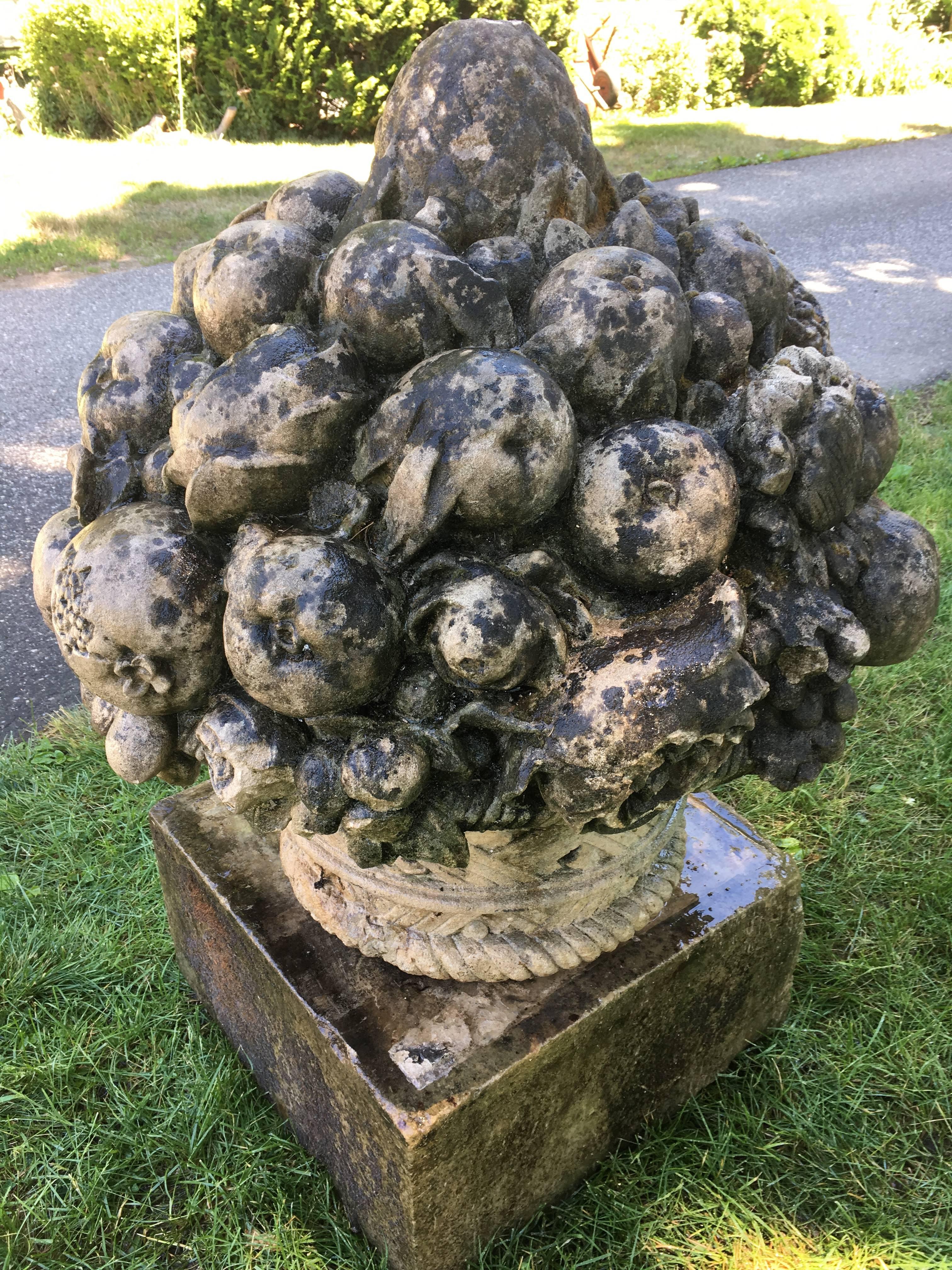 Magnificent Pair of Chateau-Sized Carved Stone Fruit and Flower Baskets 2