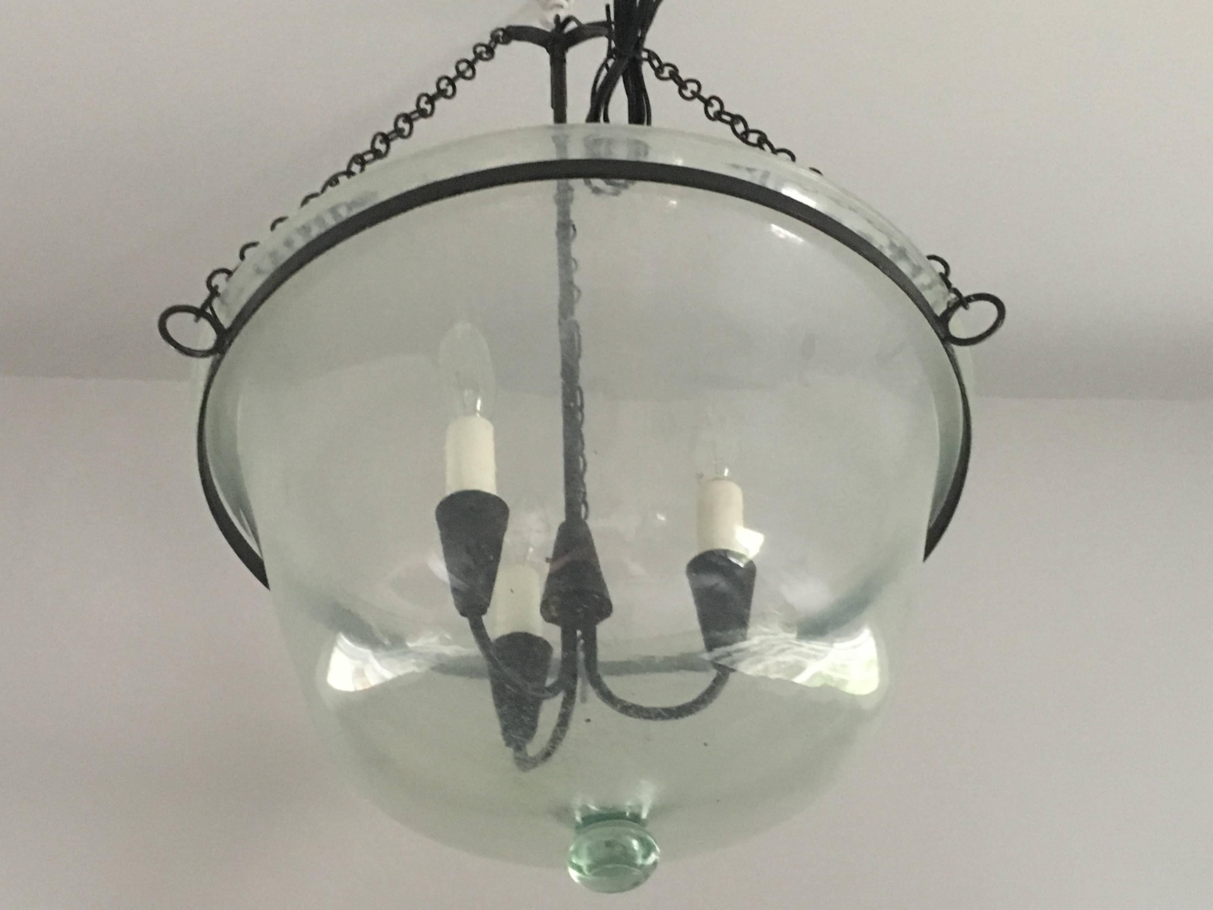 Hand-Crafted French Handblown Glass Melon Cloche Pendant Light