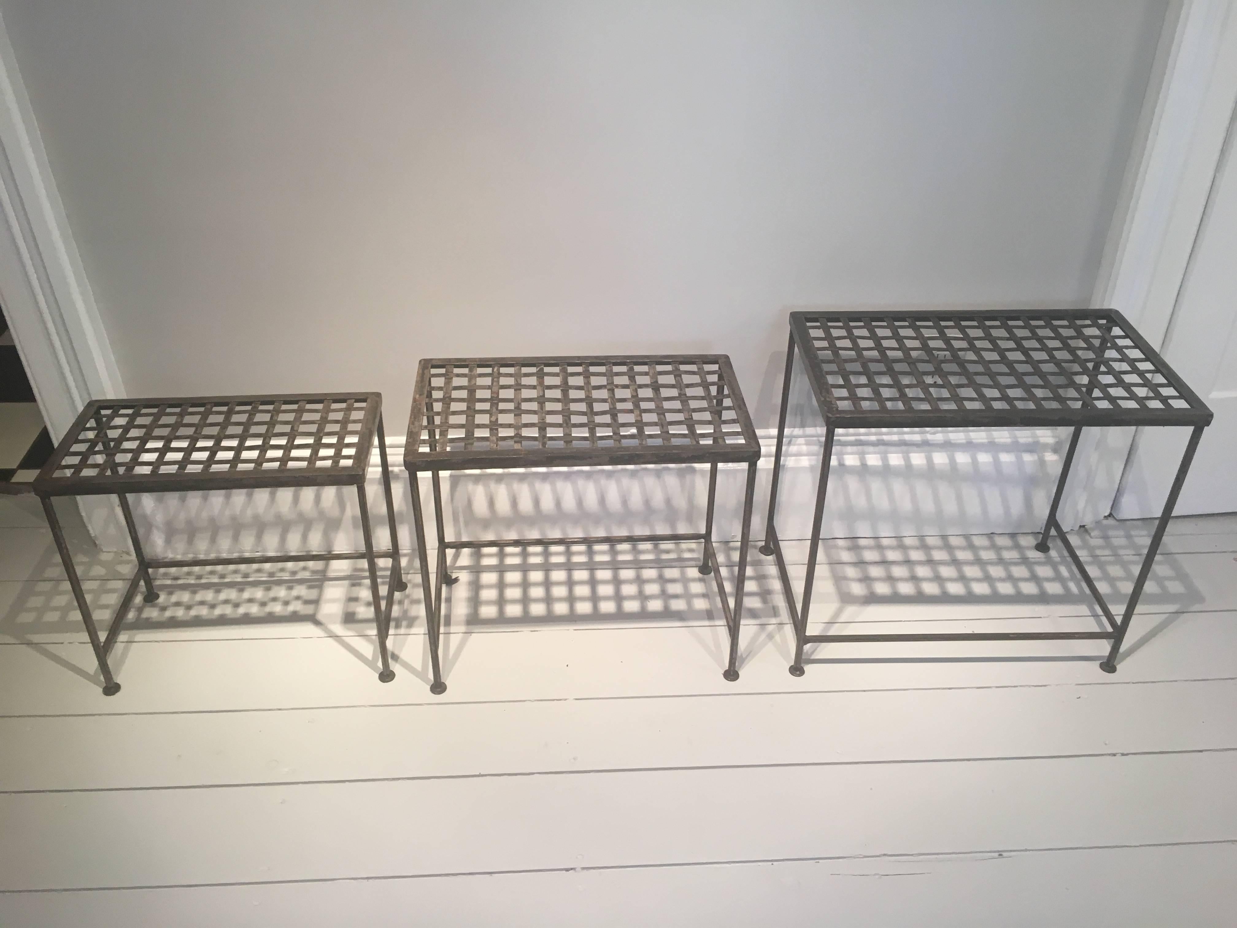 20th Century Set of Three Graduated Polished Woven Steel Nesting Tables