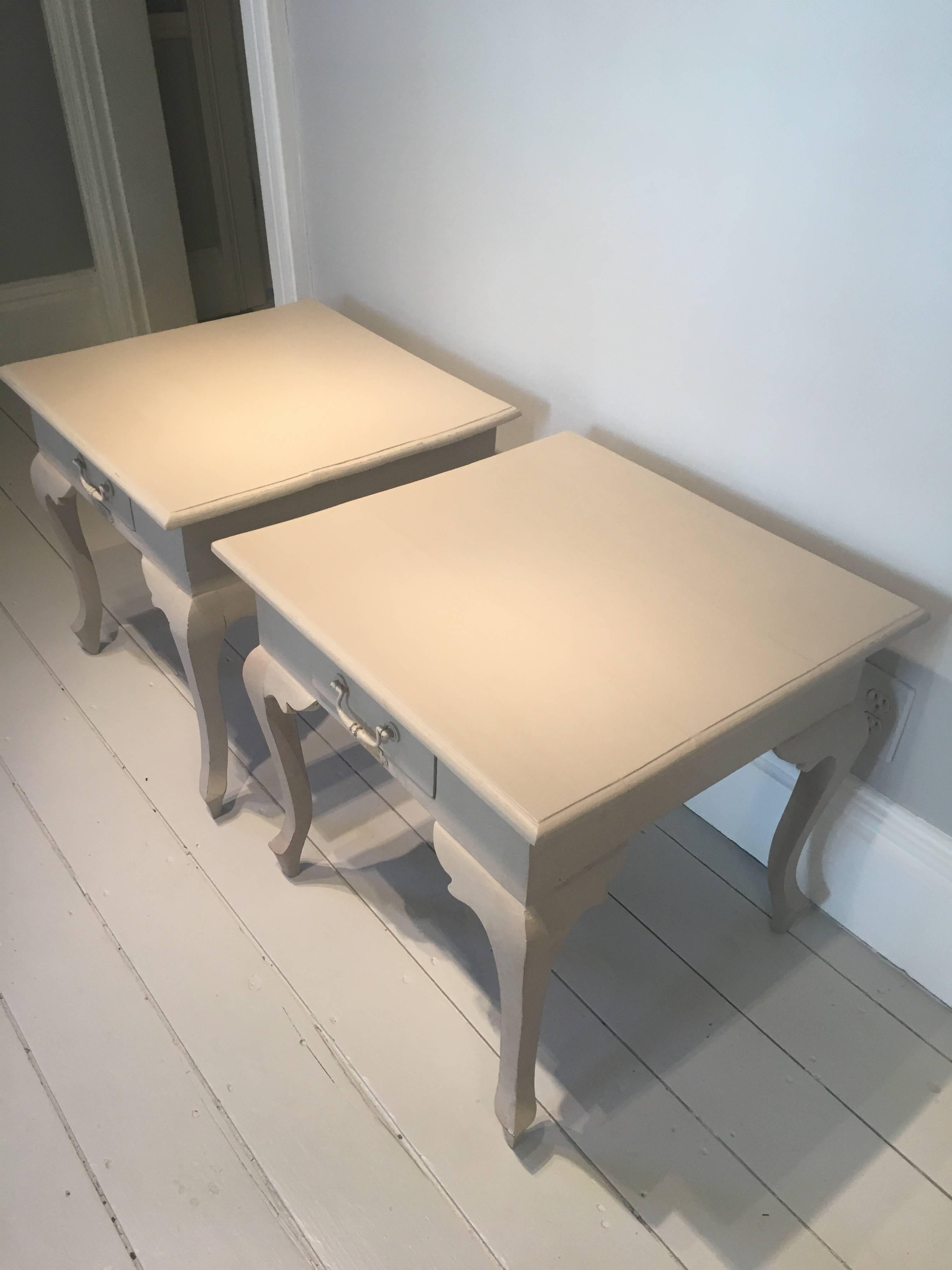 Pair of French Painted Side Tables, Signed 