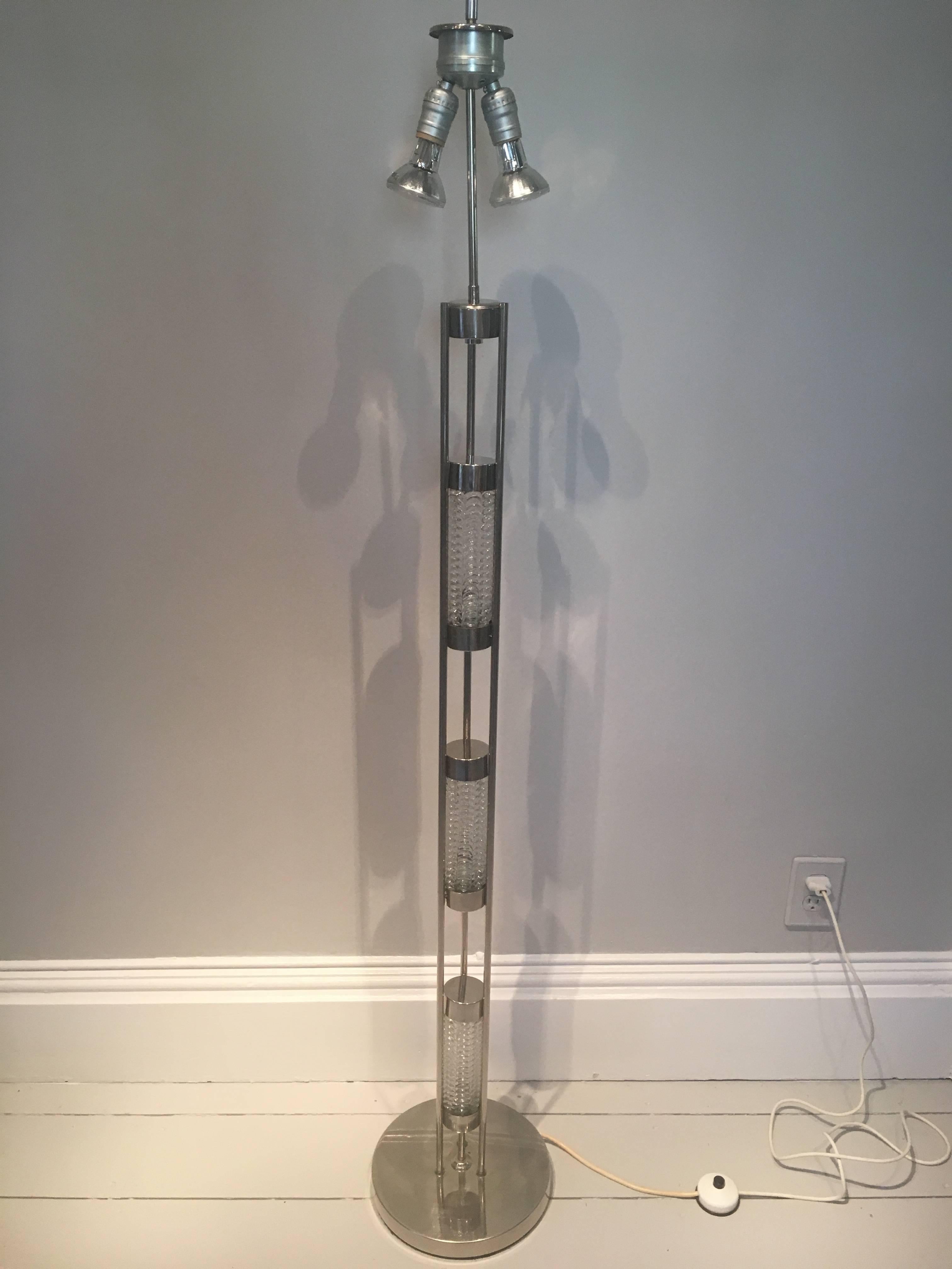 Mid-Century Modern Vintage German Chrome and Glass 1970s Floor Lamp by Besigheimer For Sale