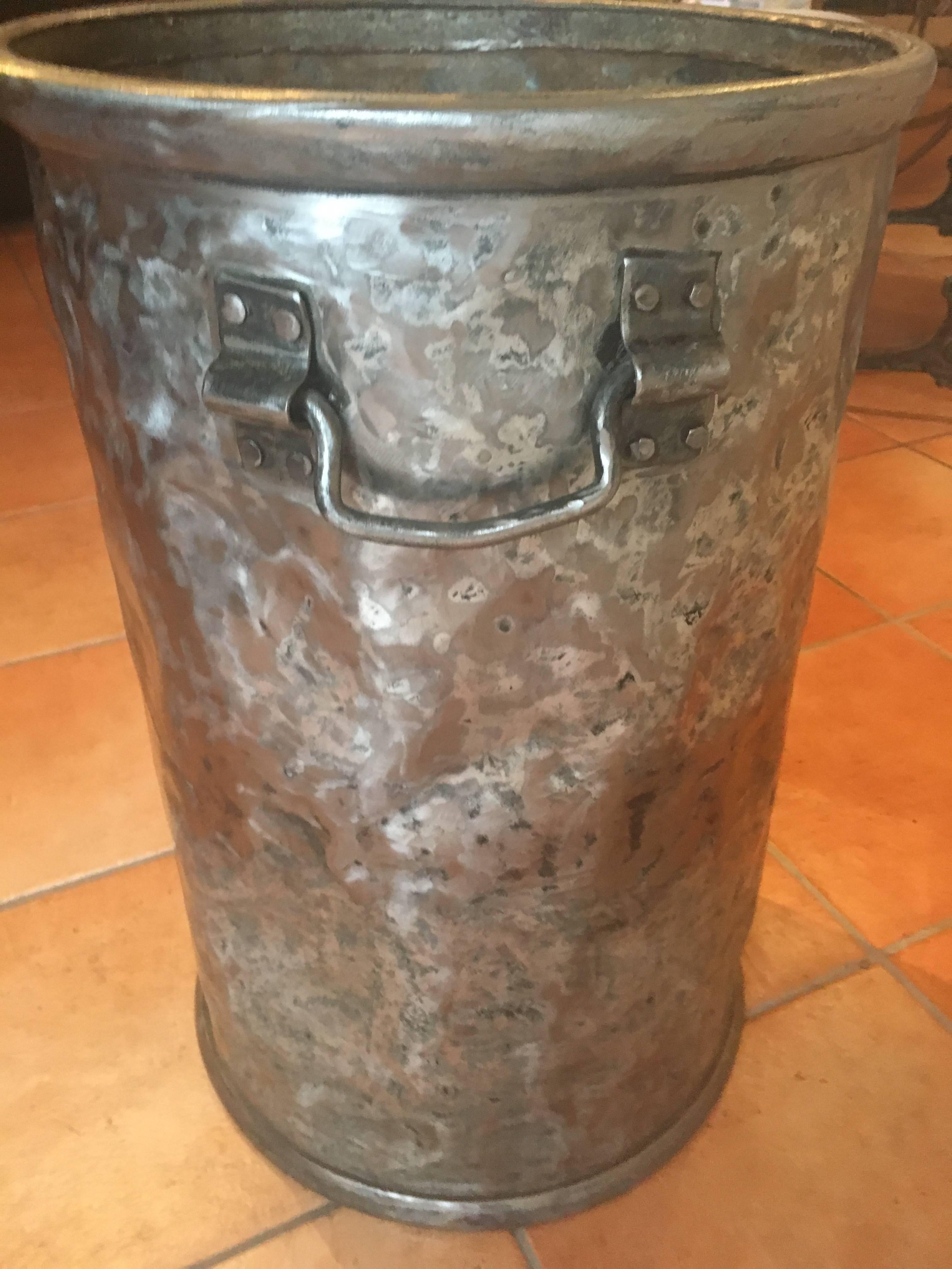 Hand-Crafted French Polished Steel Storage Bin with Wooden Lid