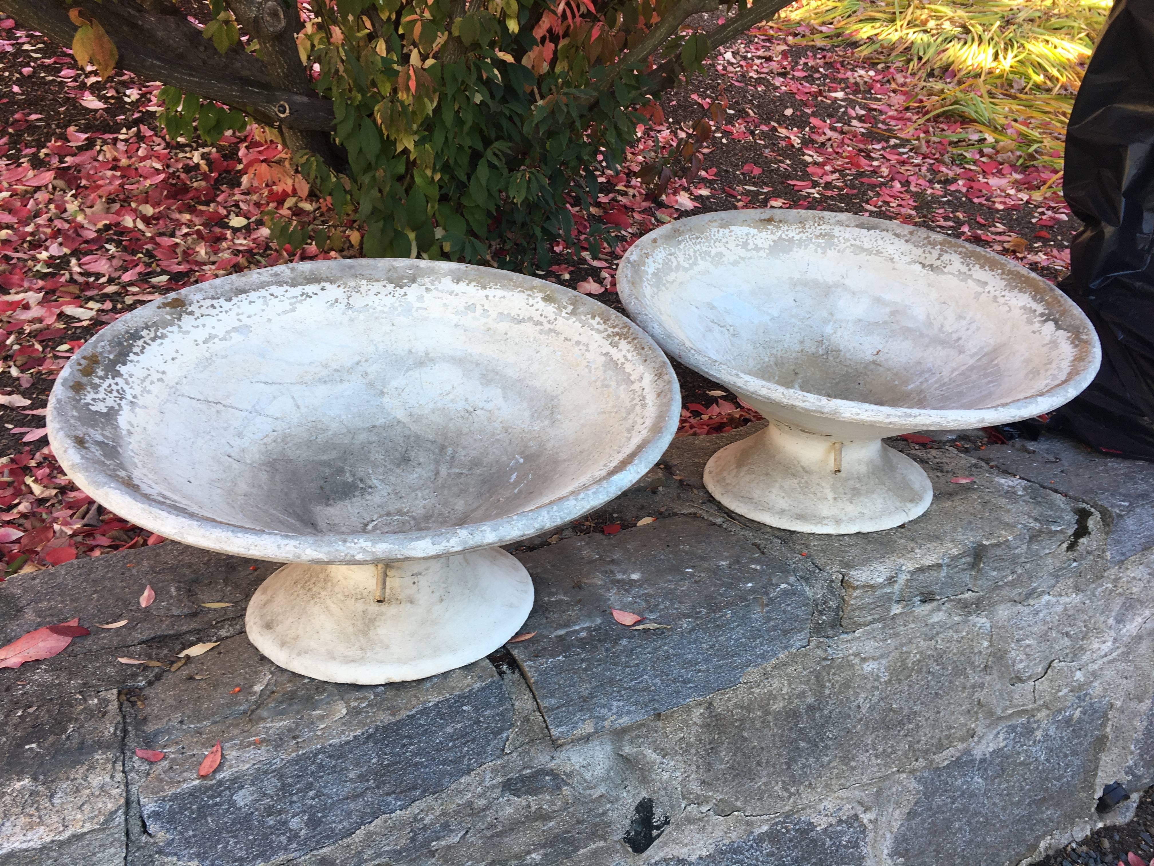 This is a great pair of Willy Guhl tilted planters, made of fiber cement by Eternit SA in the 1950s. In perfect condition, they have had drain pipes added. Lightweight and extremely durable in all climates, they would make the perfect addition to