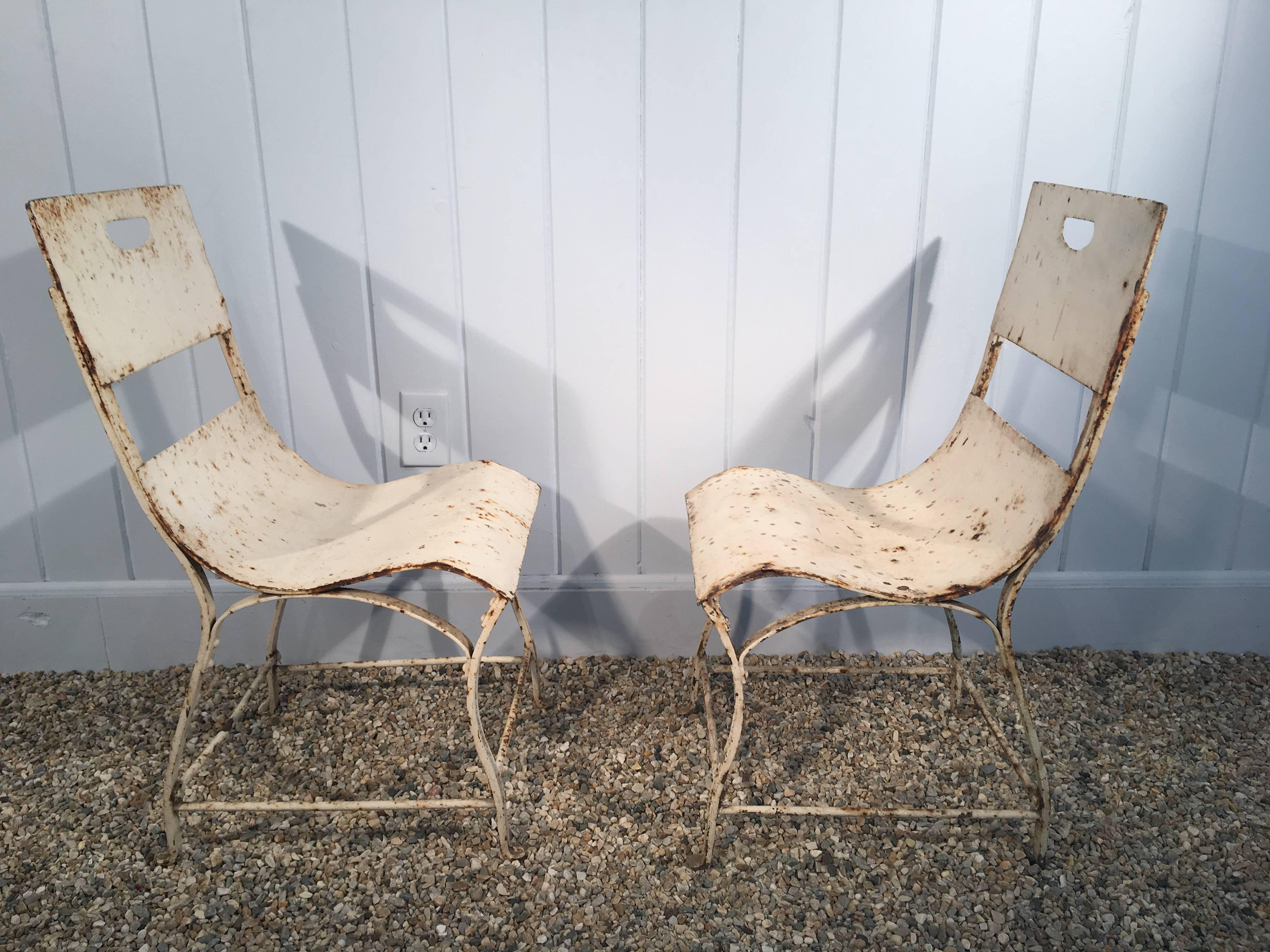 20th Century Set of Four French Painted Steel Garden Chairs