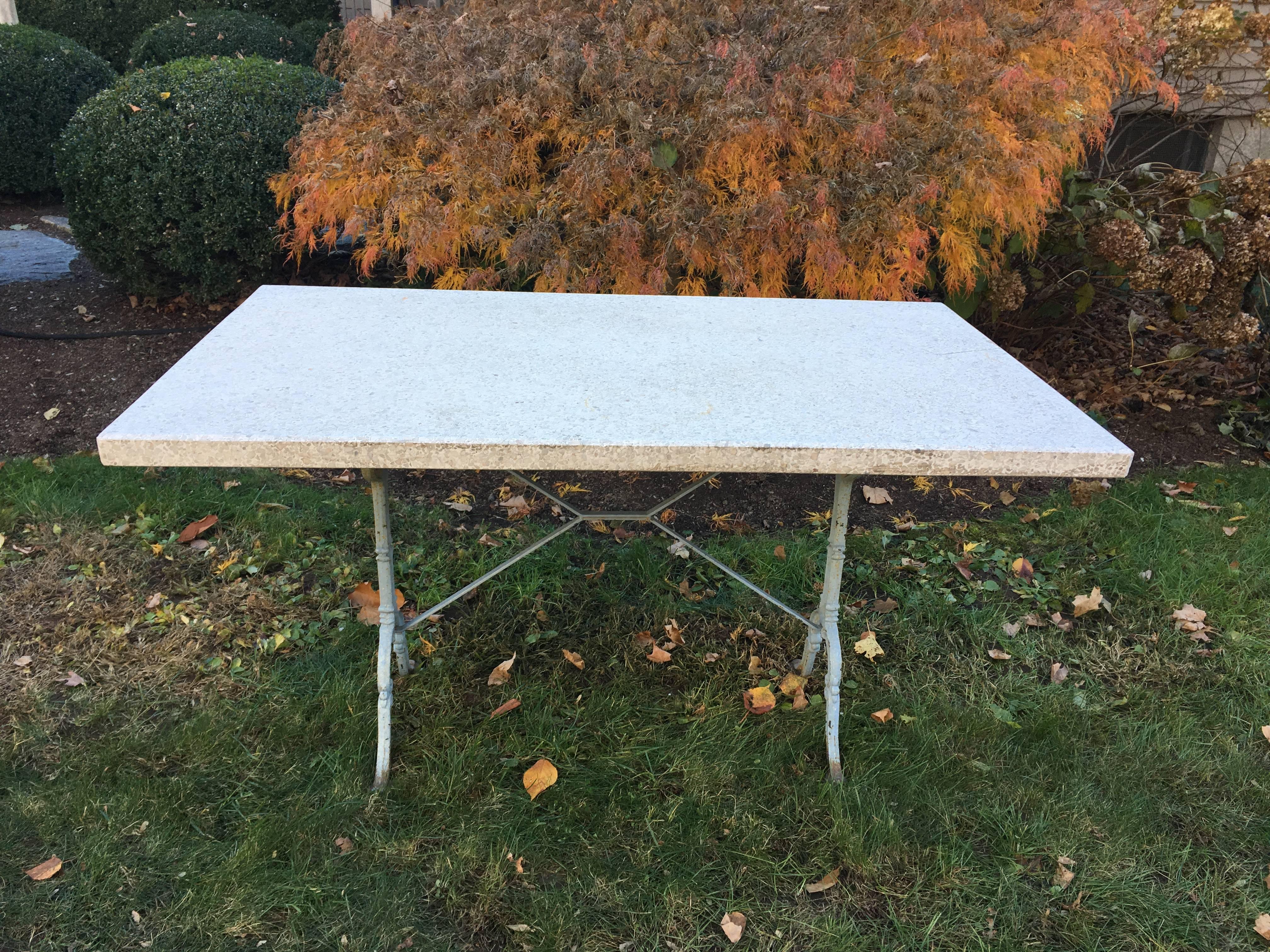 French Terrazzo-Topped Garden Dining Set for Four, Signed Godin In Good Condition For Sale In Woodbury, CT