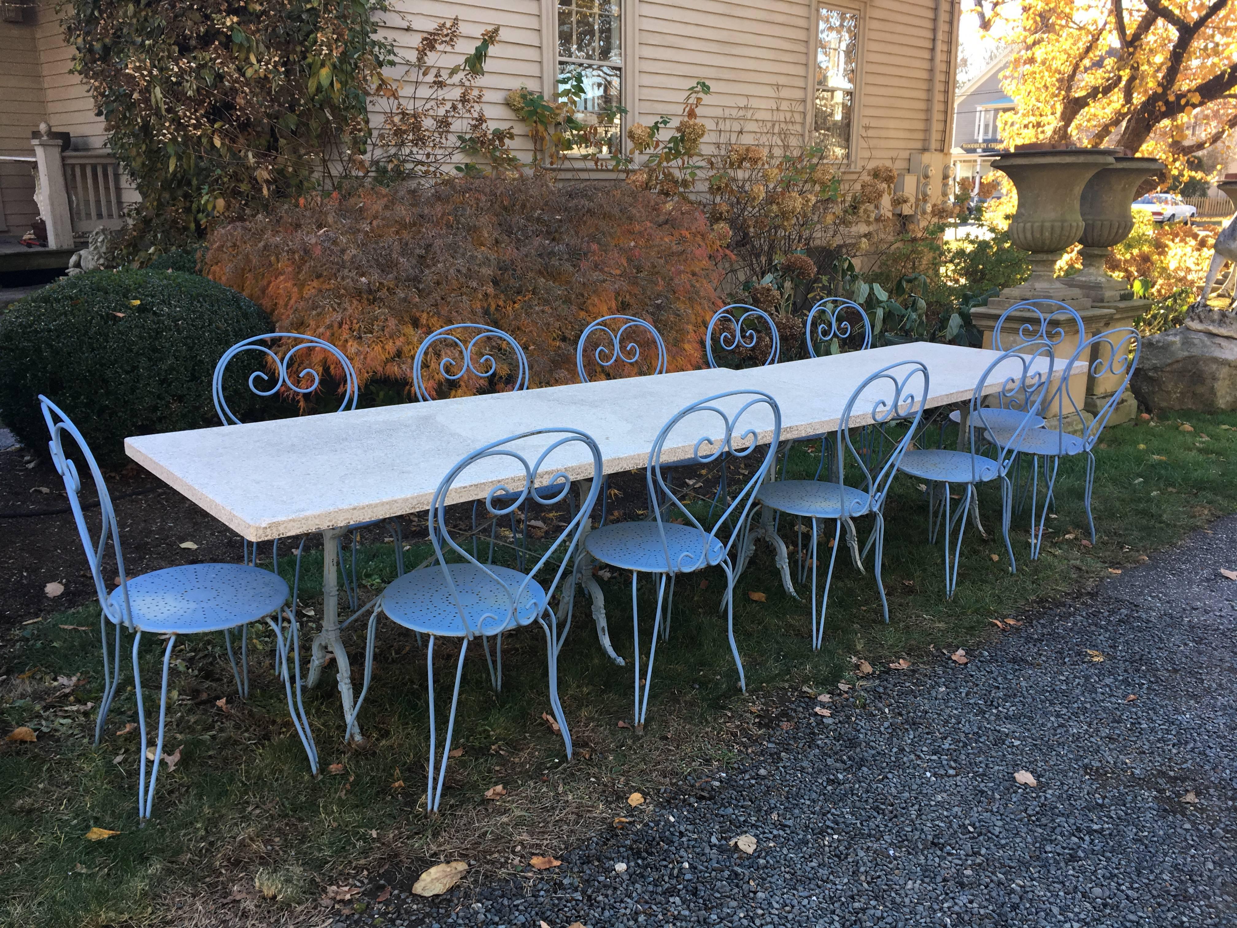 French Terrazzo-Topped Garden Dining Set for Four, Signed Godin For Sale 2