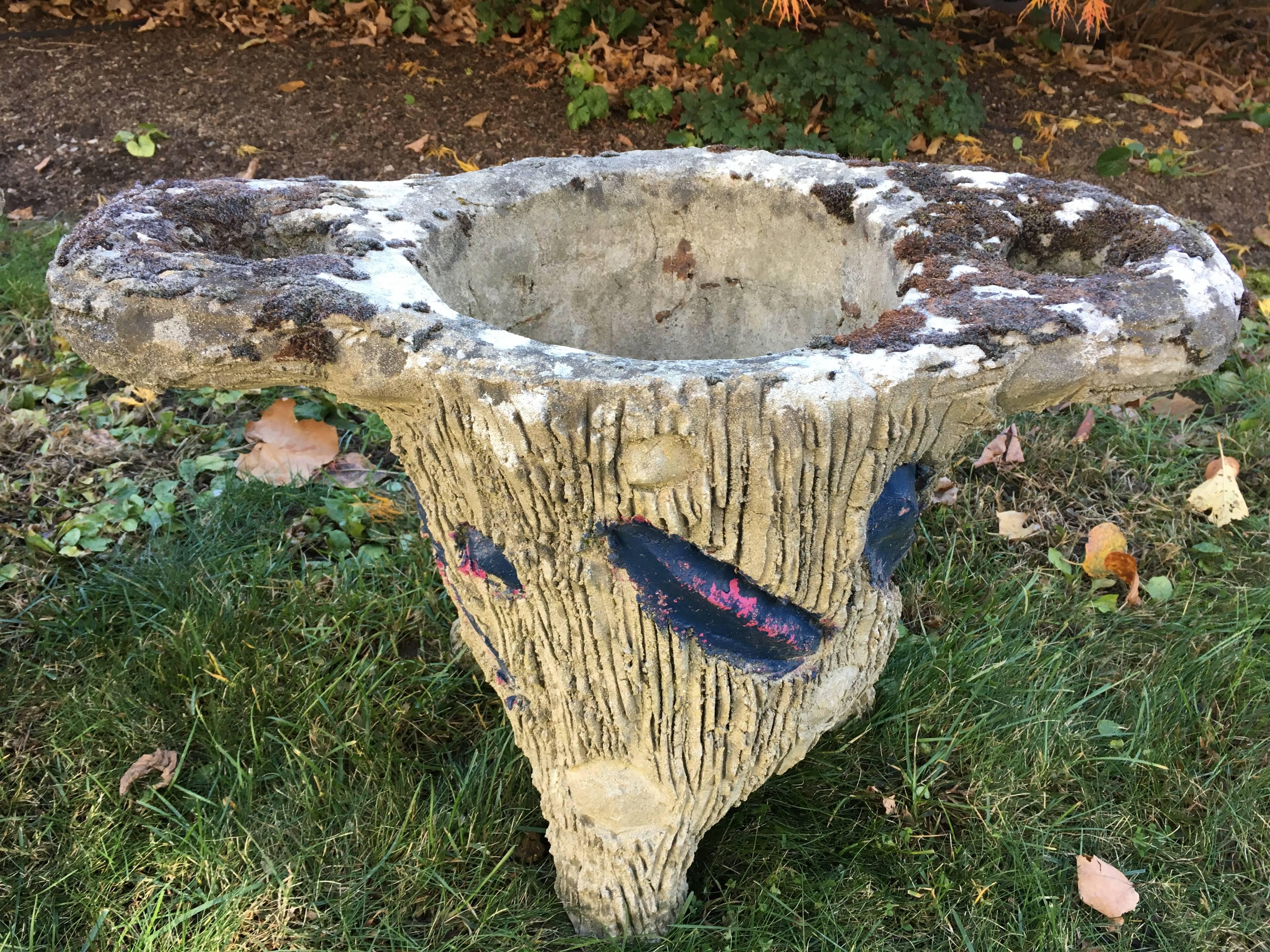 Set of Three Mossy French Faux Bois Planters with Handles In Good Condition For Sale In Woodbury, CT