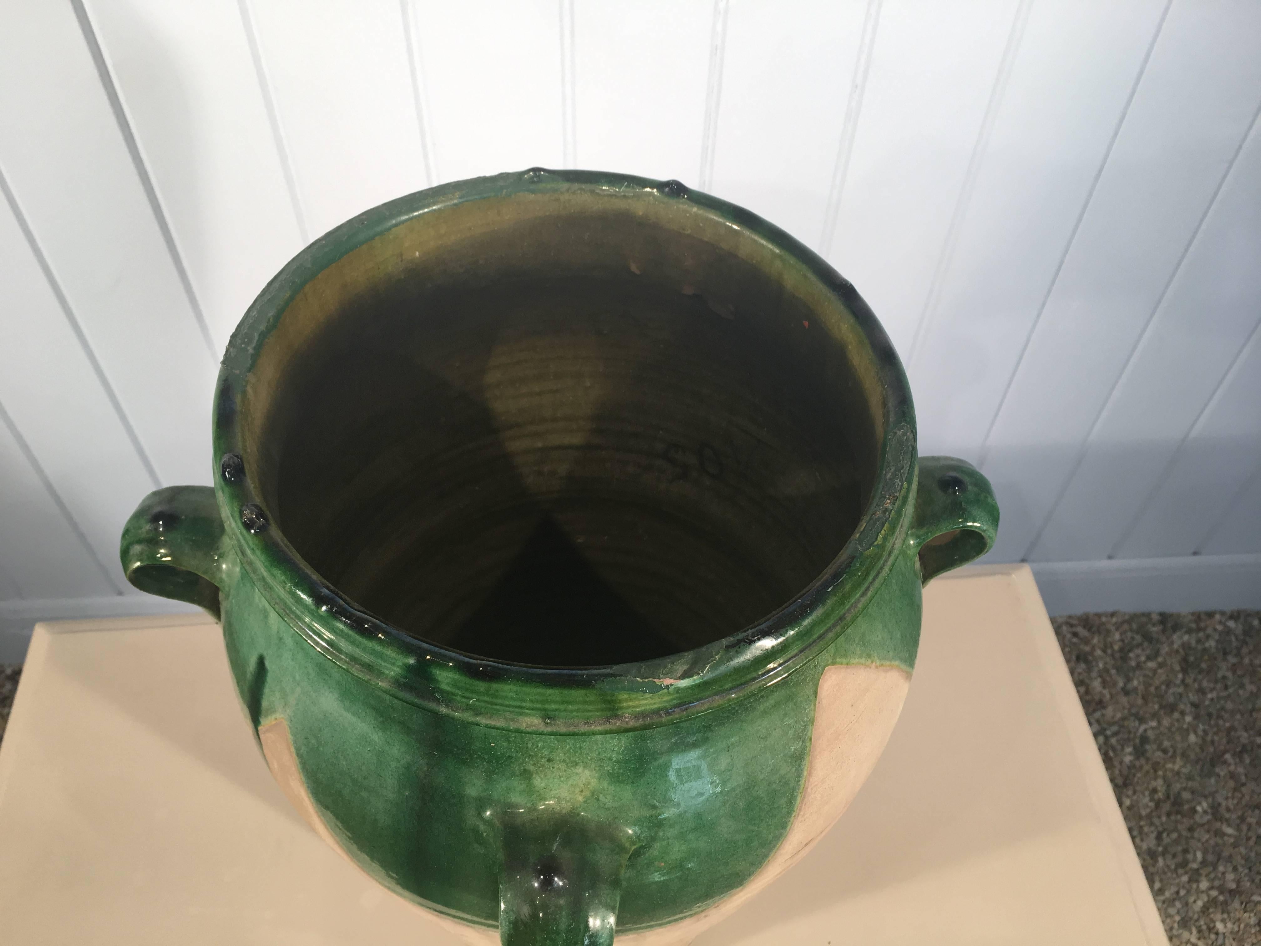 Hand-Crafted French Green-Glazed Terracotta Amphora or Pot