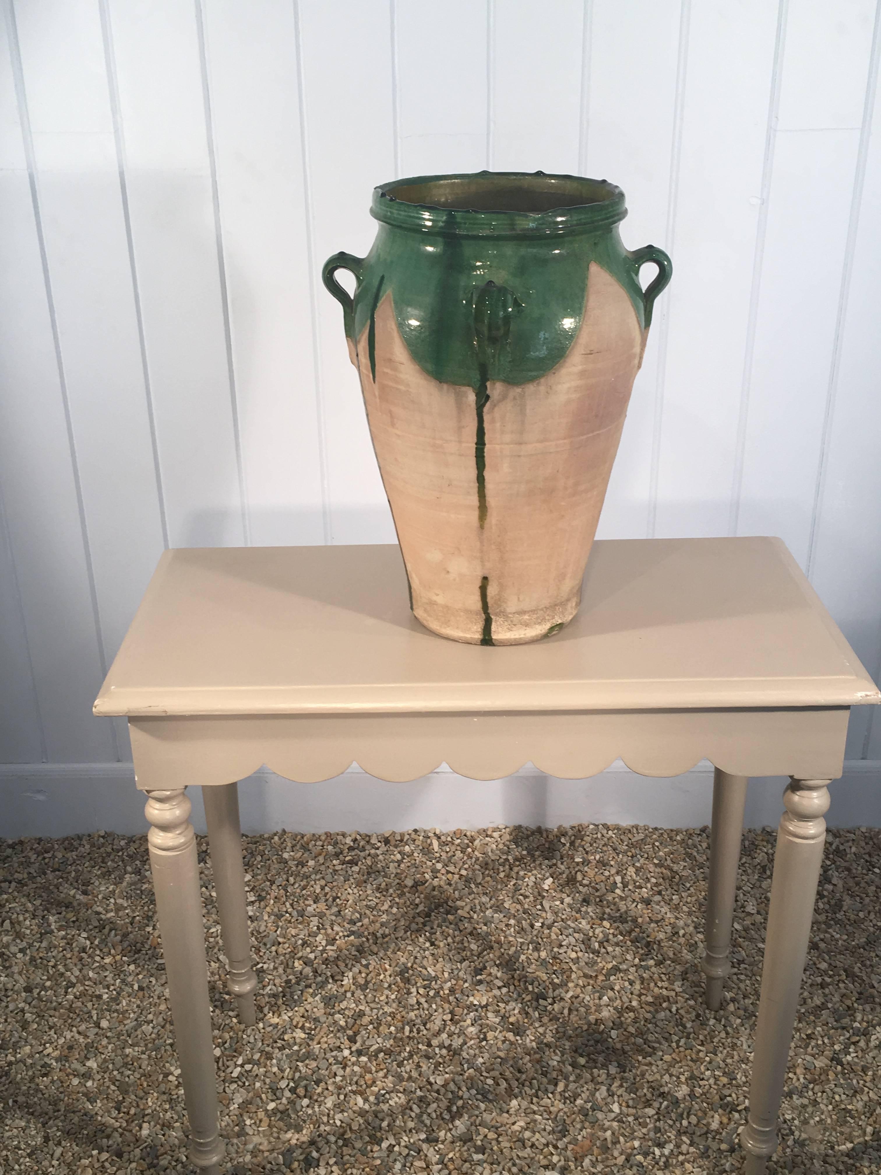 20th Century French Green-Glazed Terracotta Amphora or Pot