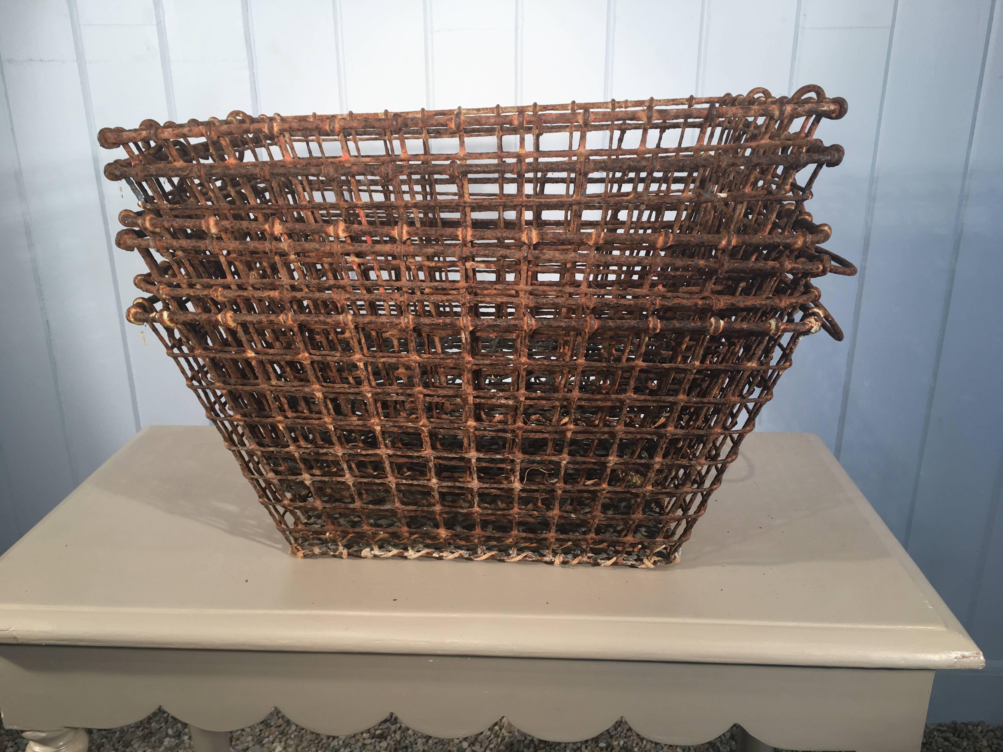 20th Century Three Rusty French Stackable French Oyster Baskets