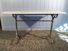 French Art Nouveau Cast Iron Table with Antique Marble Top