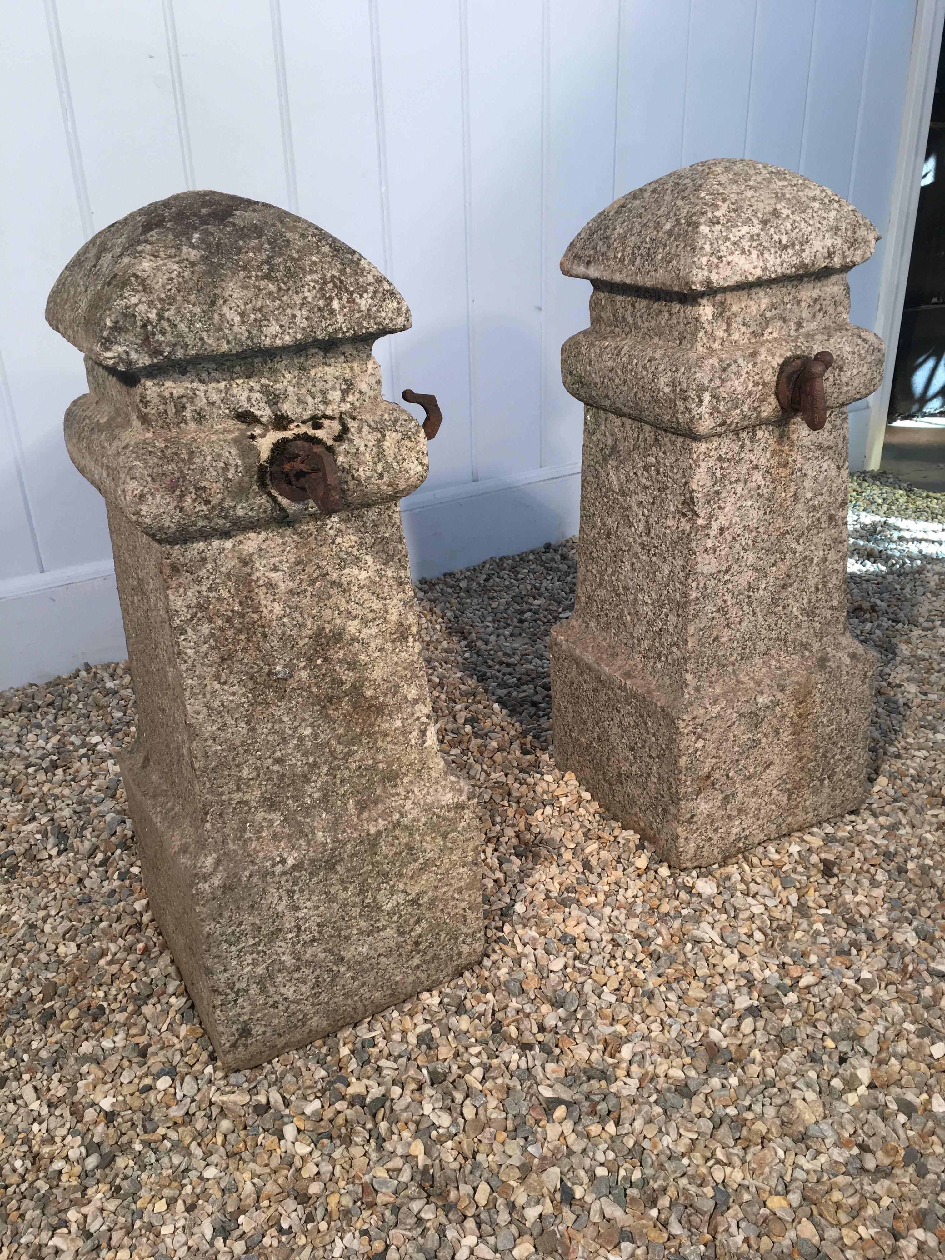 Hand-Carved Rare Pair of French Carved Granite Entrance Pillars or Bollards