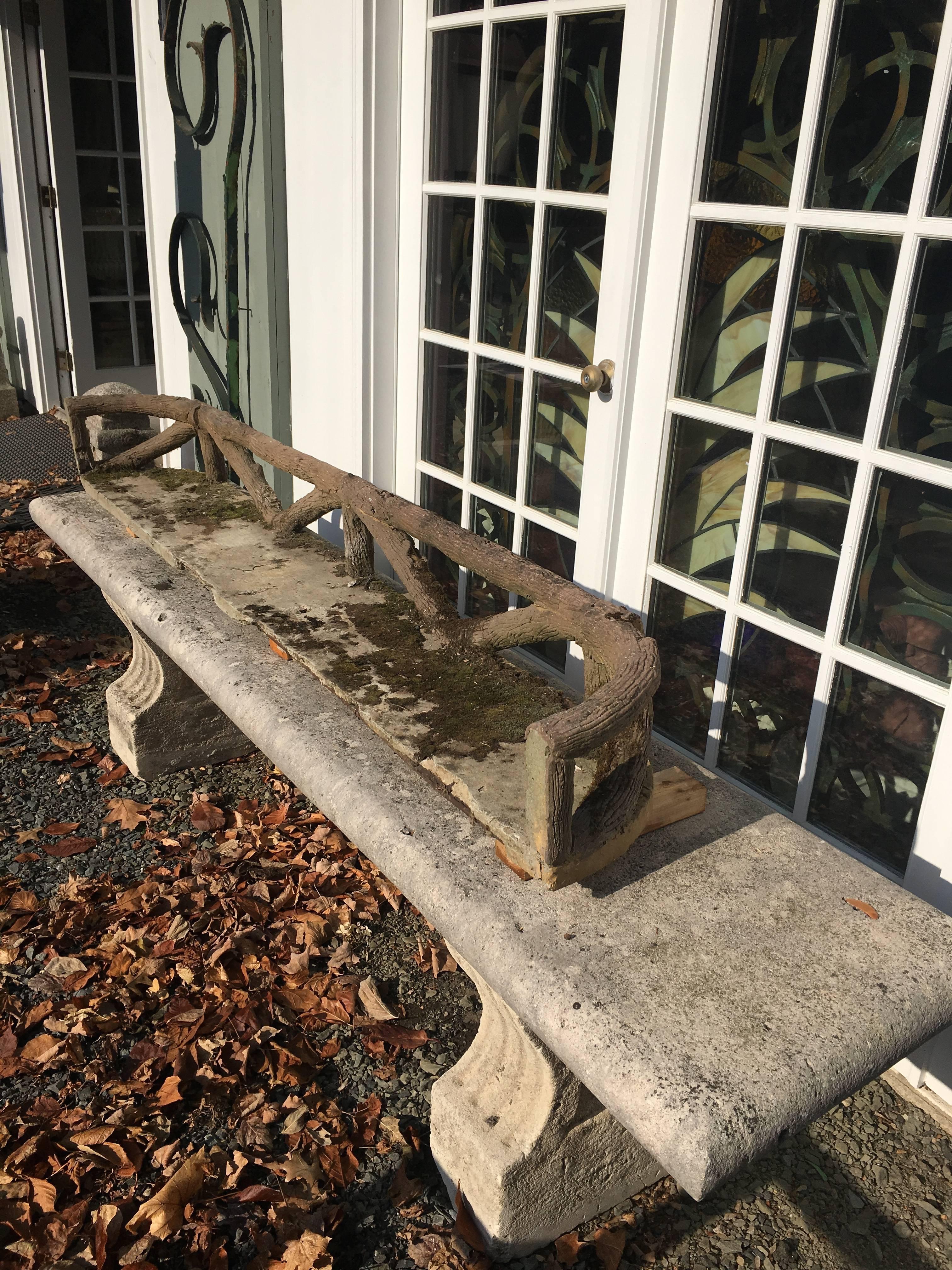 Hand-Carved Rare French Faux Bois Window Balcony For Sale