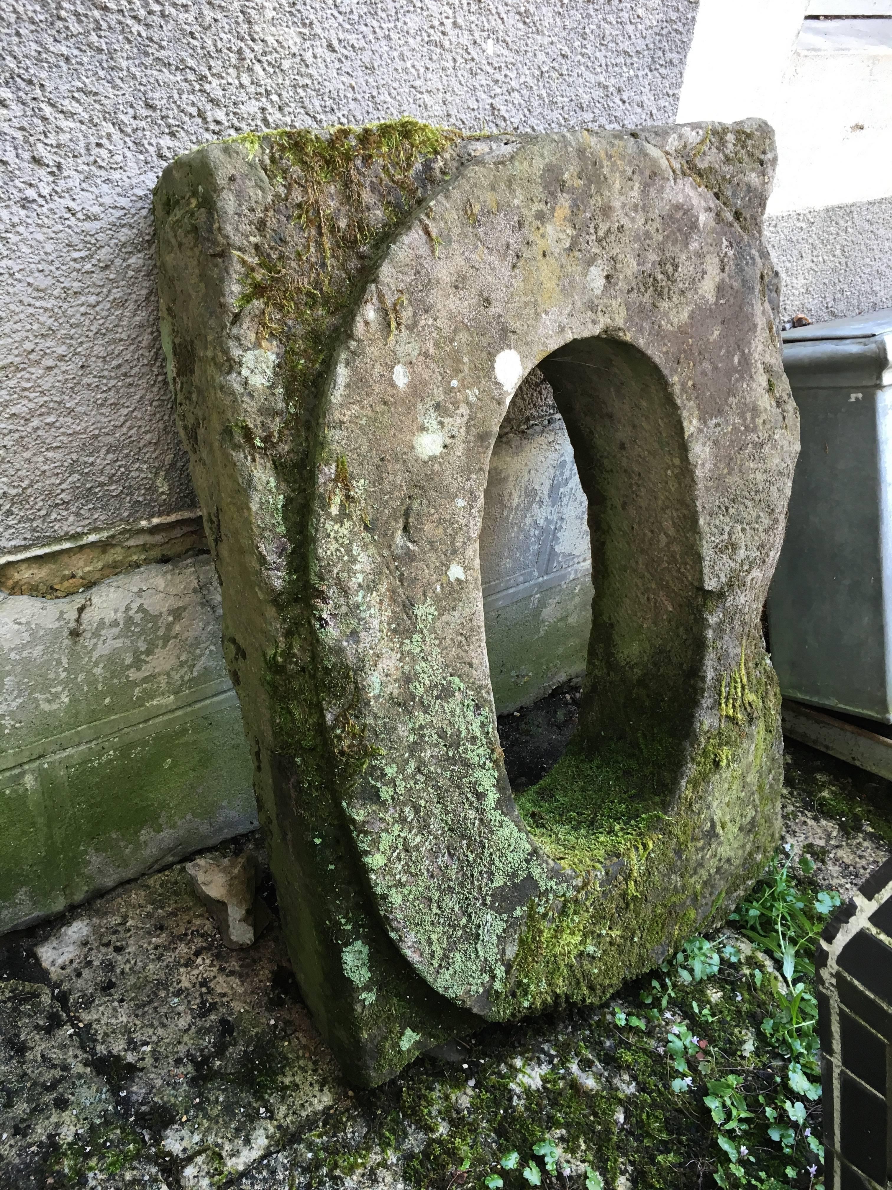 Oval Hand-Carved 18th Century Stone Window Surround Perfect for a Sink In Good Condition For Sale In Woodbury, CT