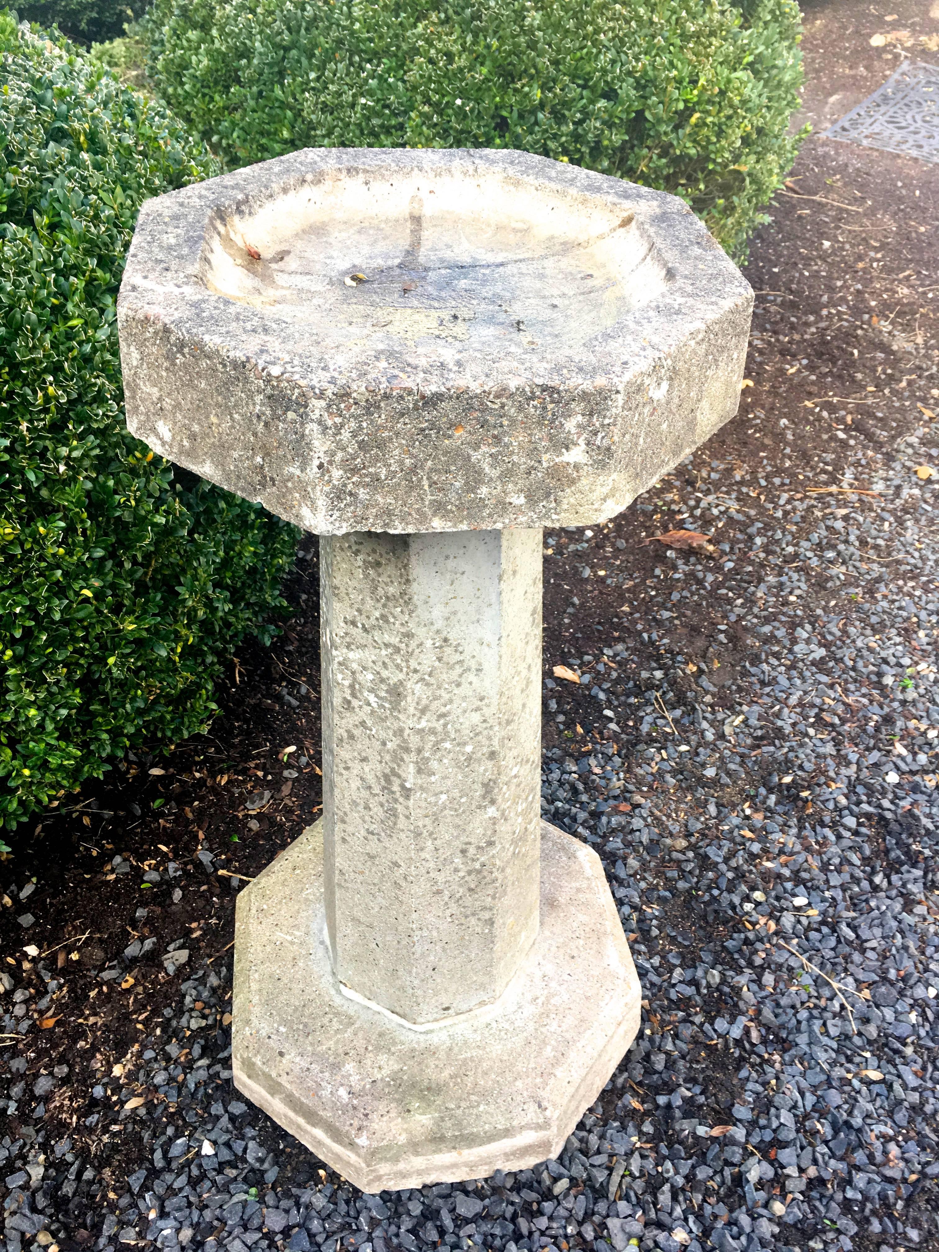 Tall Octagonal English Cast Stone Birdbath In Good Condition In Woodbury, CT