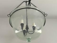 French Handblown Glass Melon Cloche Pendant Light