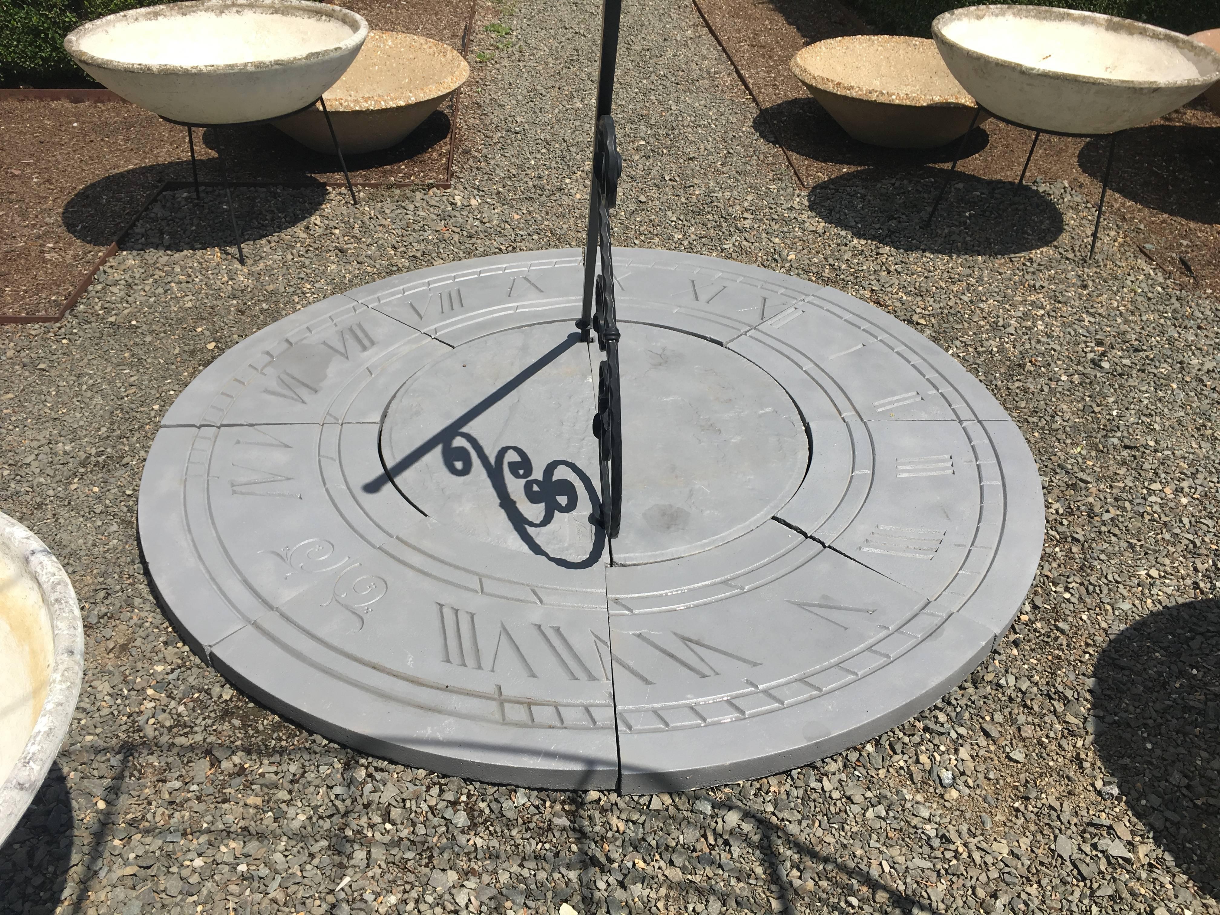 Without a doubt, this is the most unique piece we've unearthed all season! Fabricated from six foot diameter cast stone in 10 contiguous pieces and topped with an immense aluminum gnomon (sundial pointer), this sundial is meant to be installed at