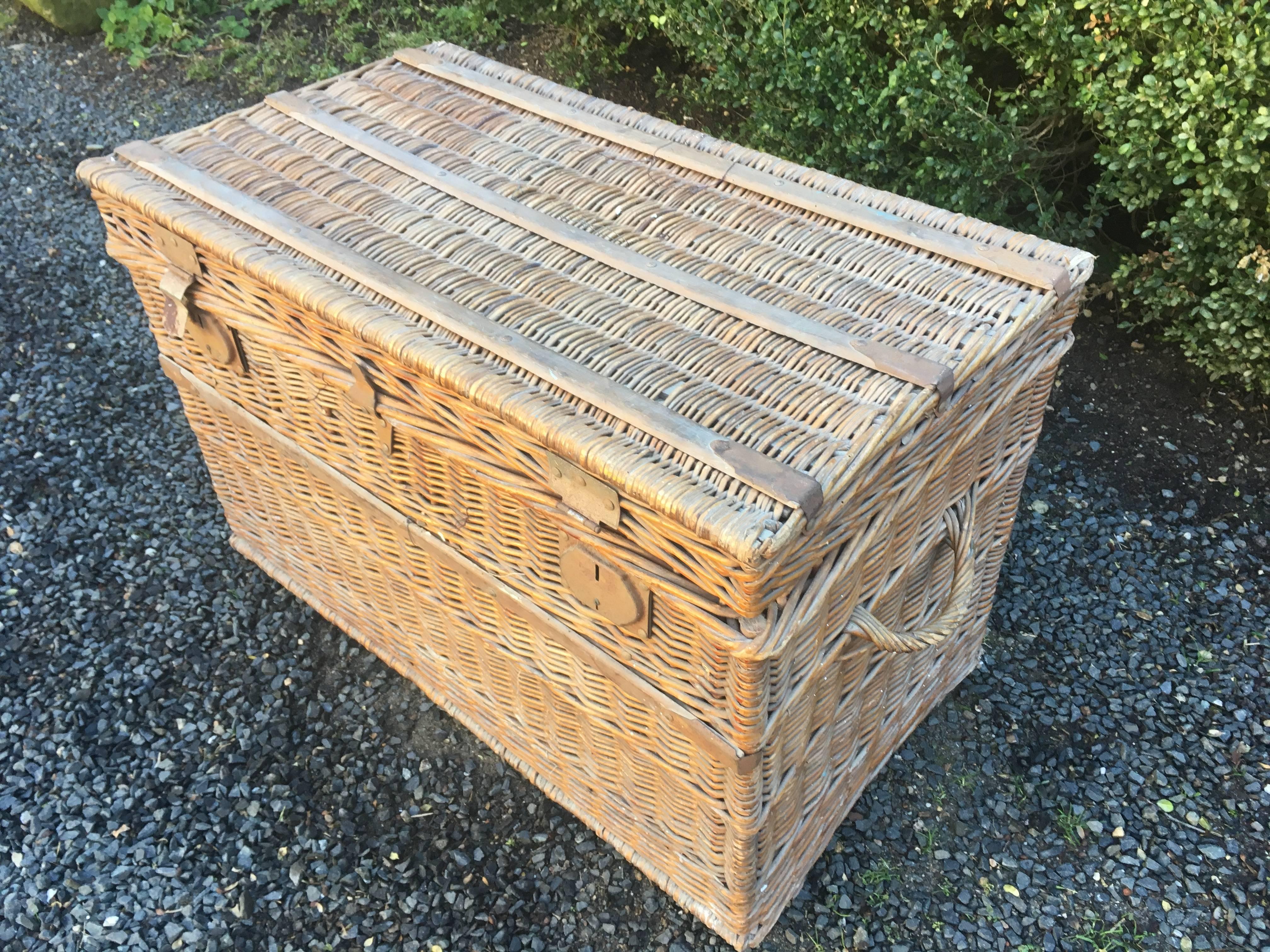 Hand-Crafted Large Lined French Wicker Trunk