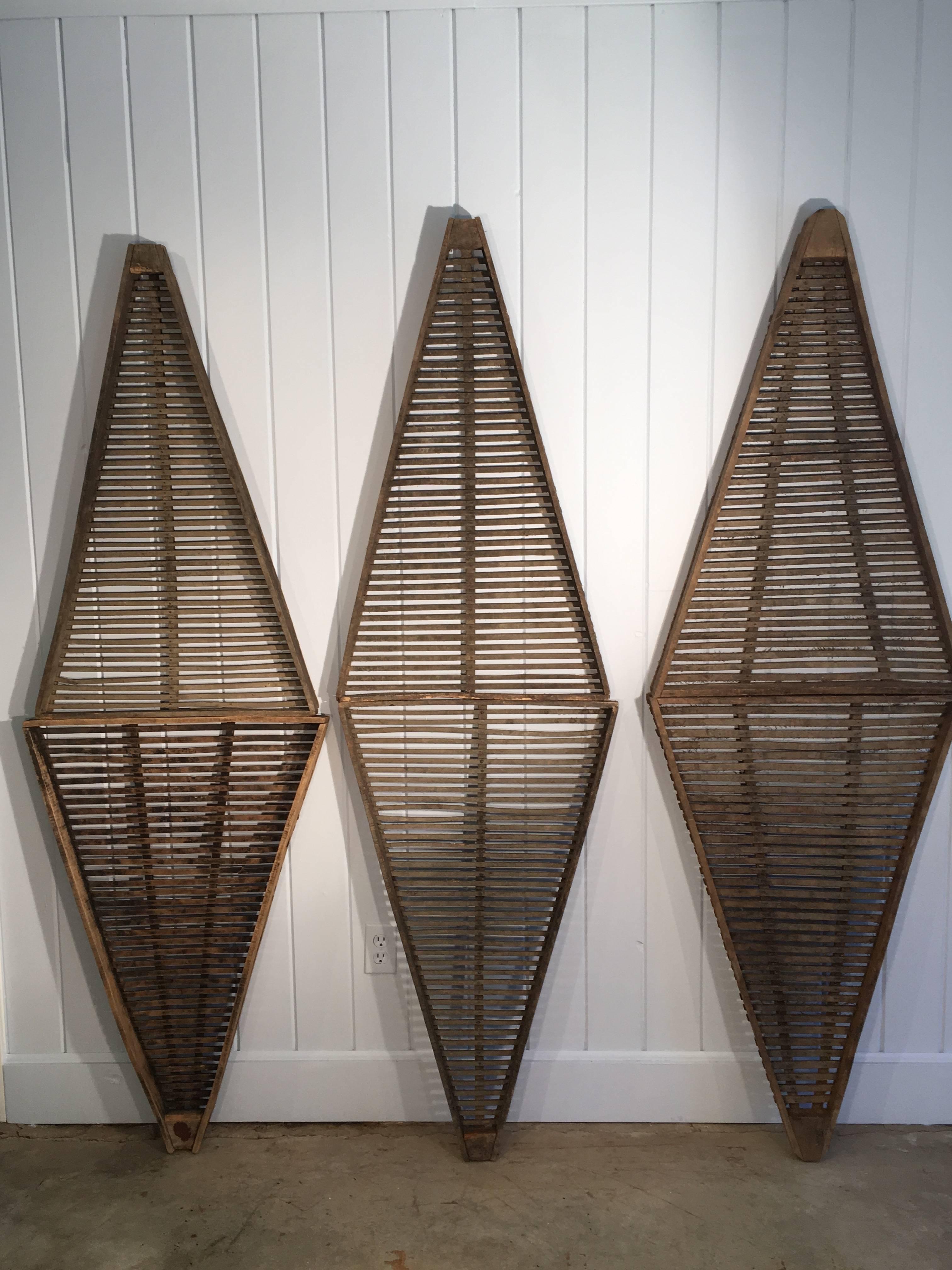 Rustic French Handmade Triangular Wooden Clés des Prunes 'Prune Drying Racks'