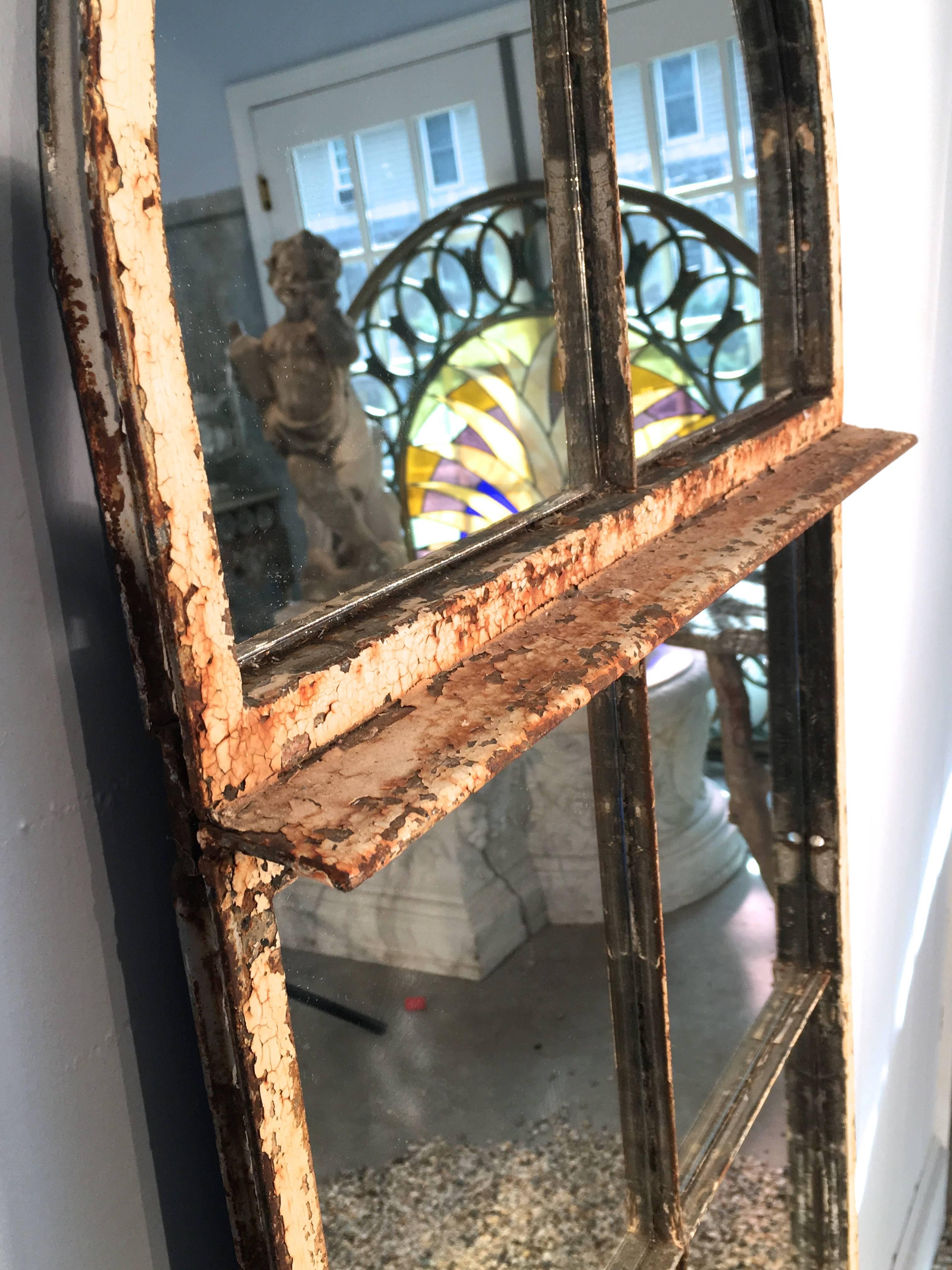 Tall English Georgian Arched Cast Iron Mirror In Good Condition In Woodbury, CT