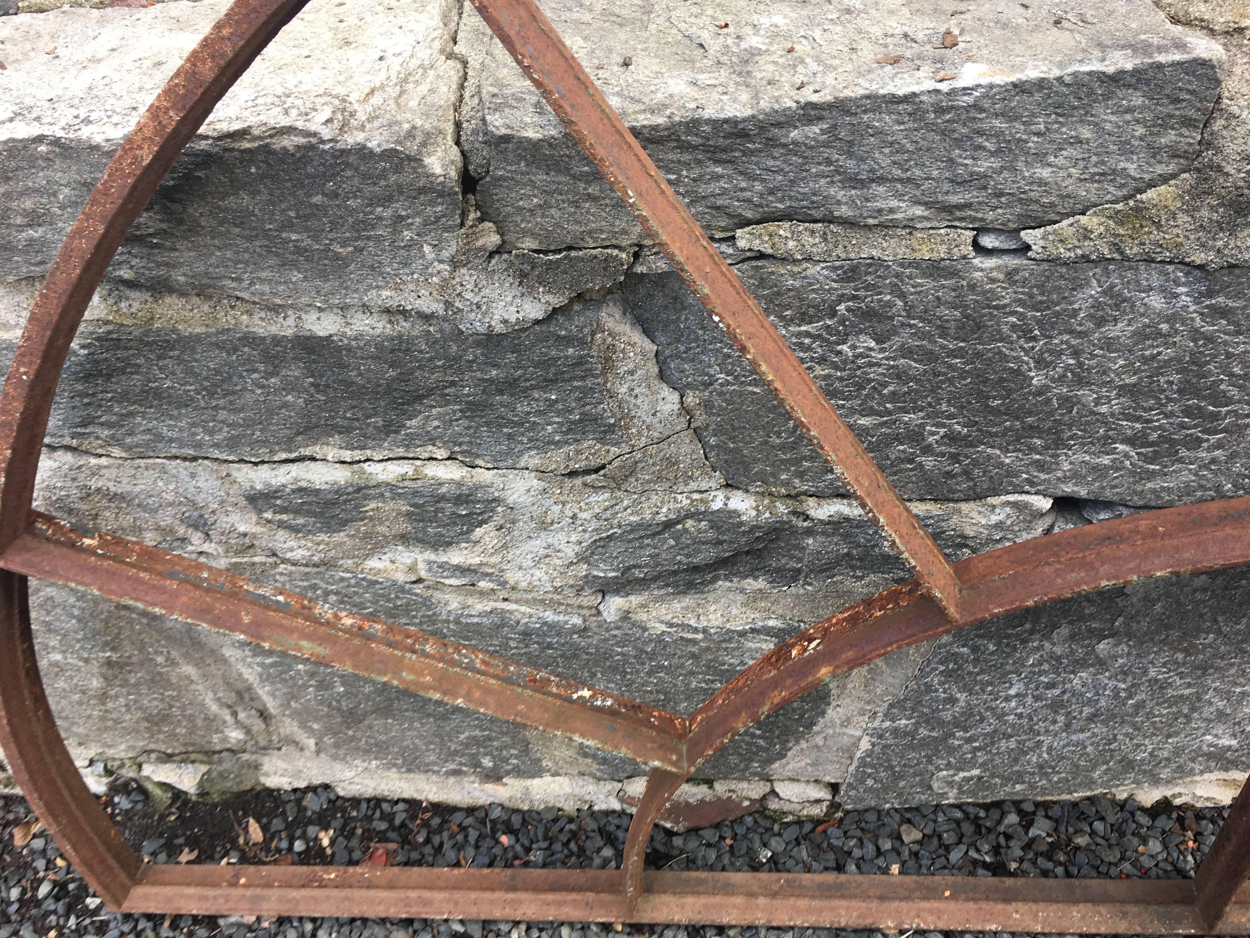 Hand-Crafted Huge Demilune English Wrought Iron Mirror Frame For Sale