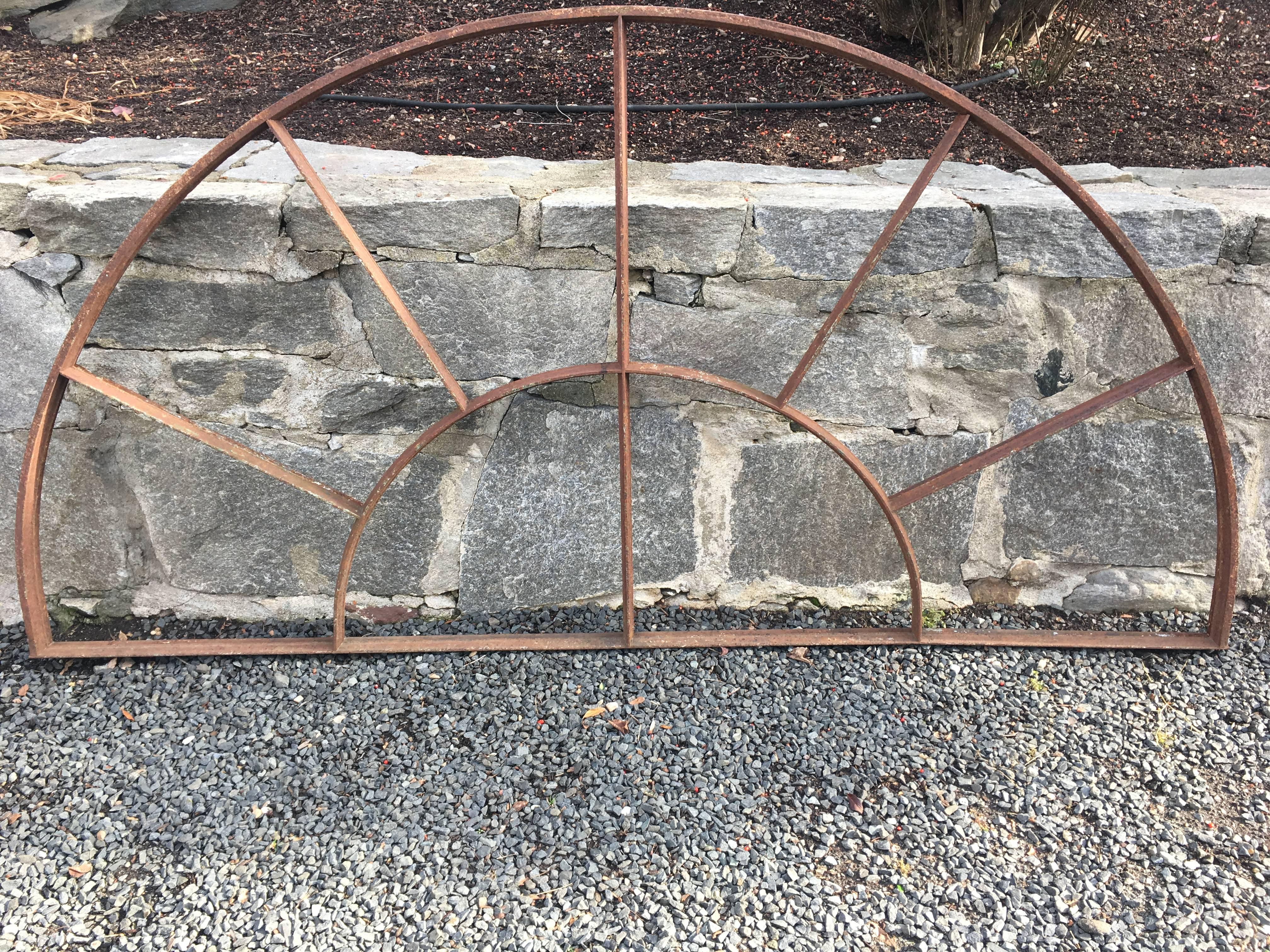 19th Century Huge Demilune English Wrought Iron Mirror Frame For Sale