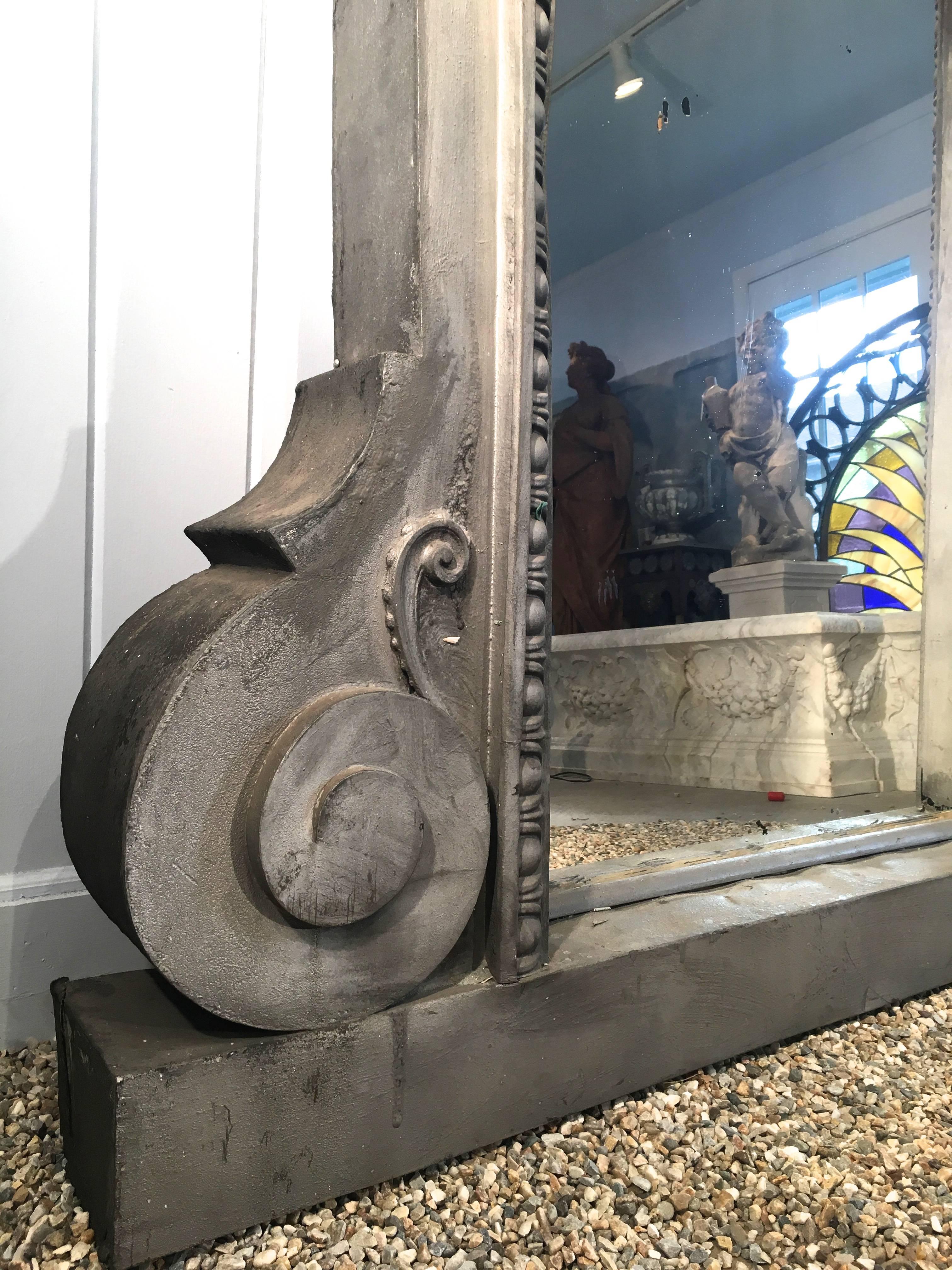 Imposing French Zinc Architectural Mirror with Original Glass In Fair Condition For Sale In Woodbury, CT