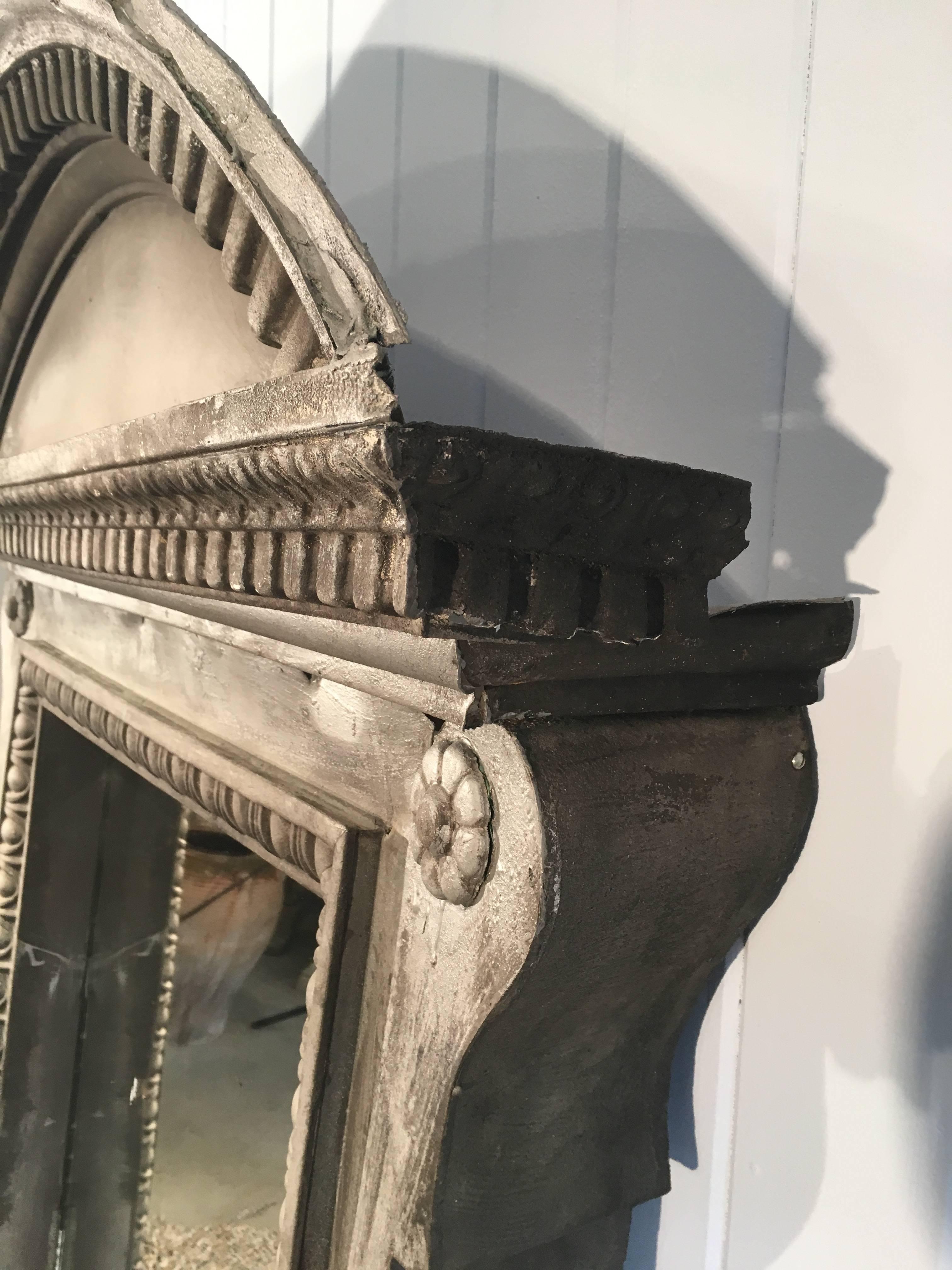 Neoclassical Imposing French Zinc Architectural Mirror with Original Glass For Sale