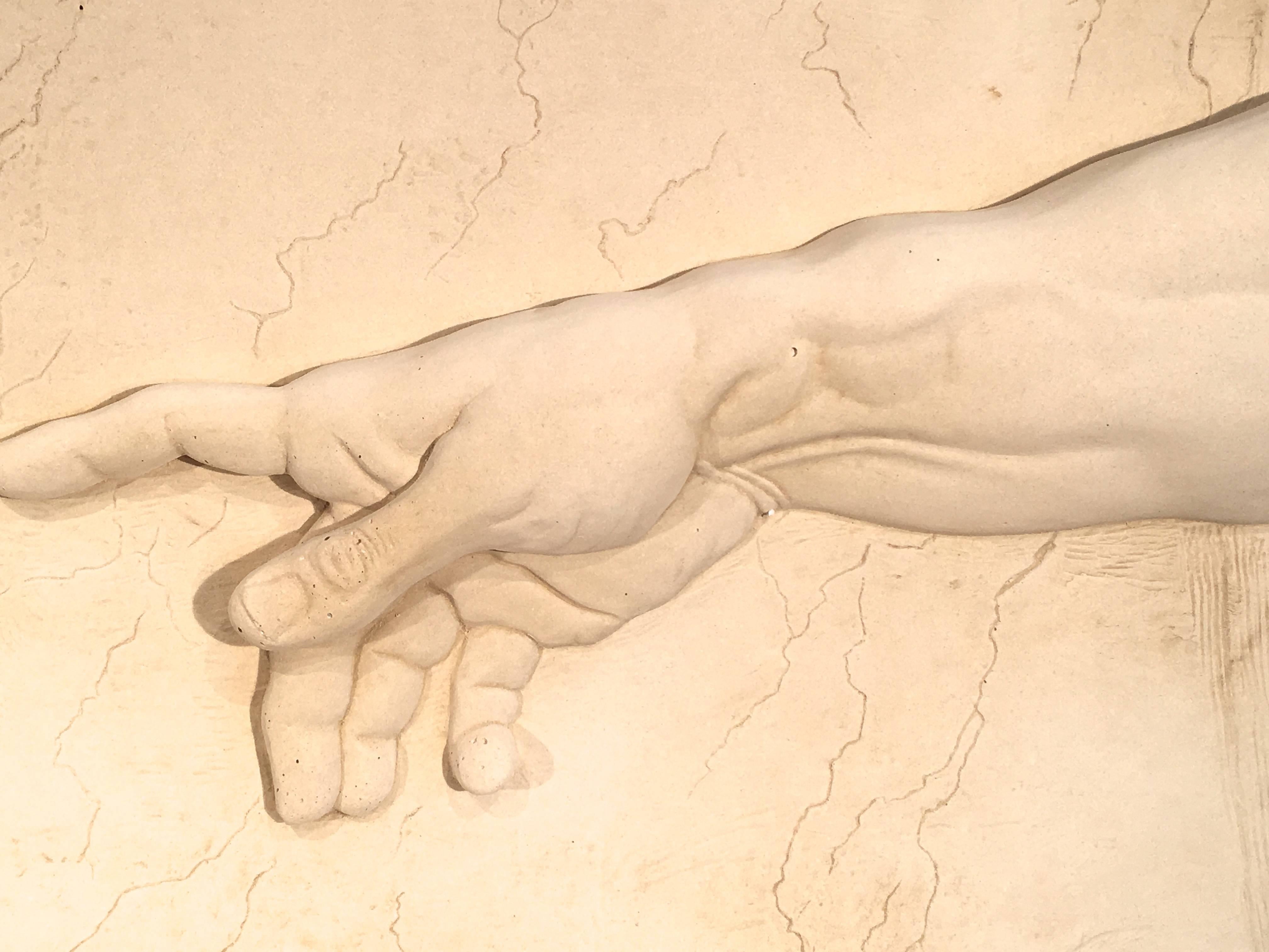 Large Contemporary Cast Stone Plaque of the Creation of Adam after Michelangelo 2
