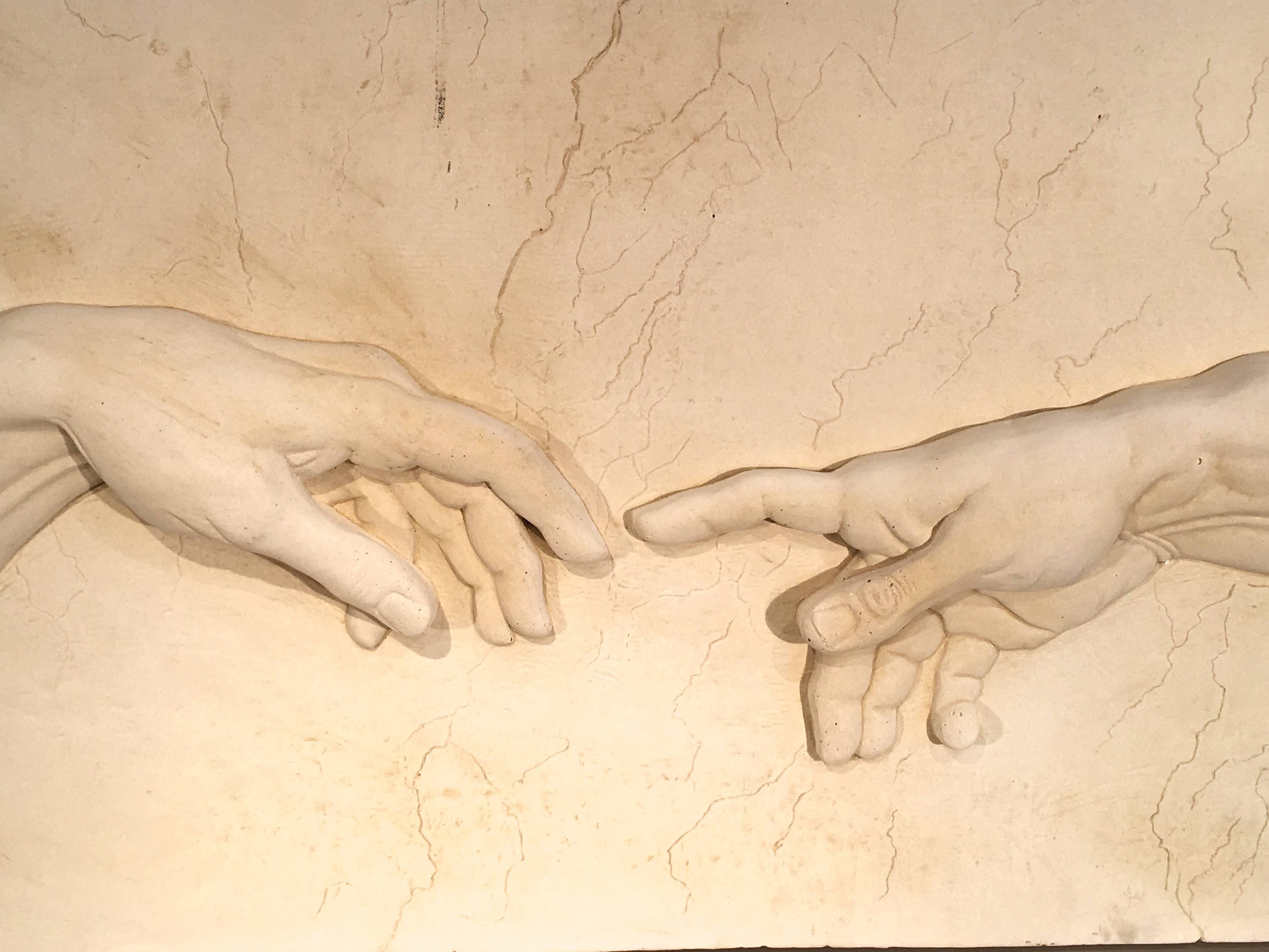 Large Contemporary Cast Stone Plaque of the Creation of Adam after Michelangelo 3