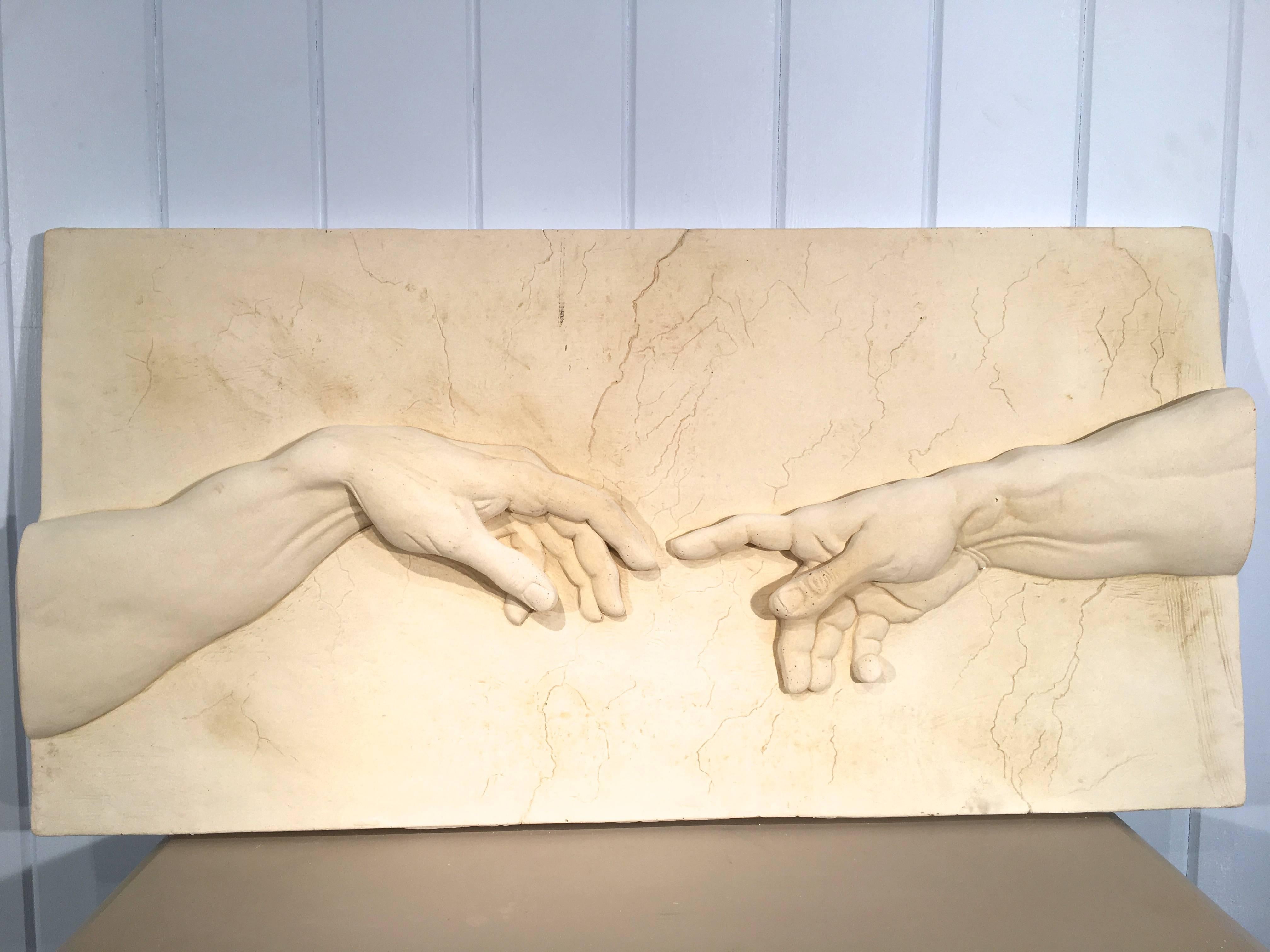 Large Contemporary Cast Stone Plaque of the Creation of Adam after Michelangelo In Good Condition In Woodbury, CT