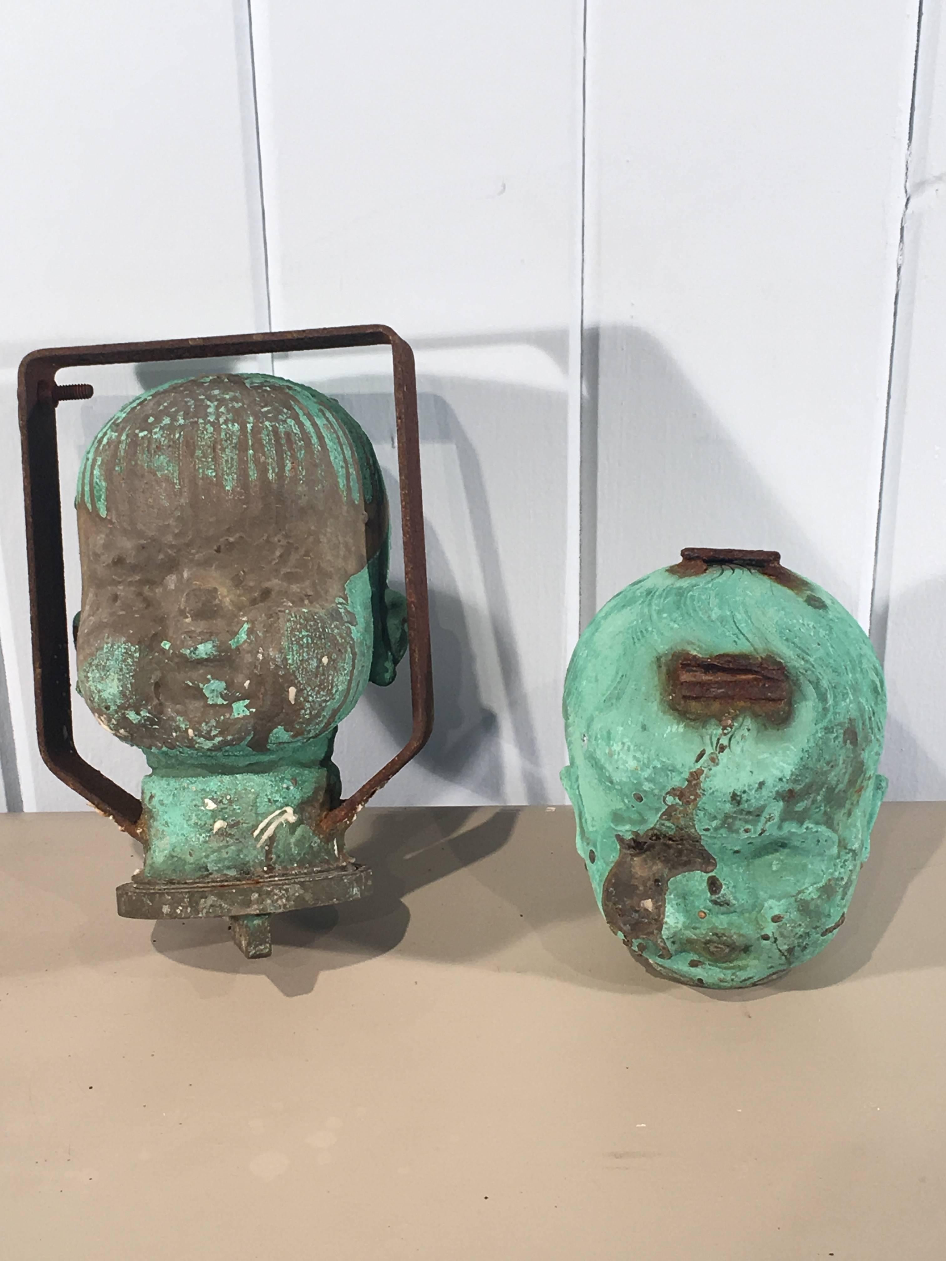 American Two Verdigris Bronze Doll Head Molds