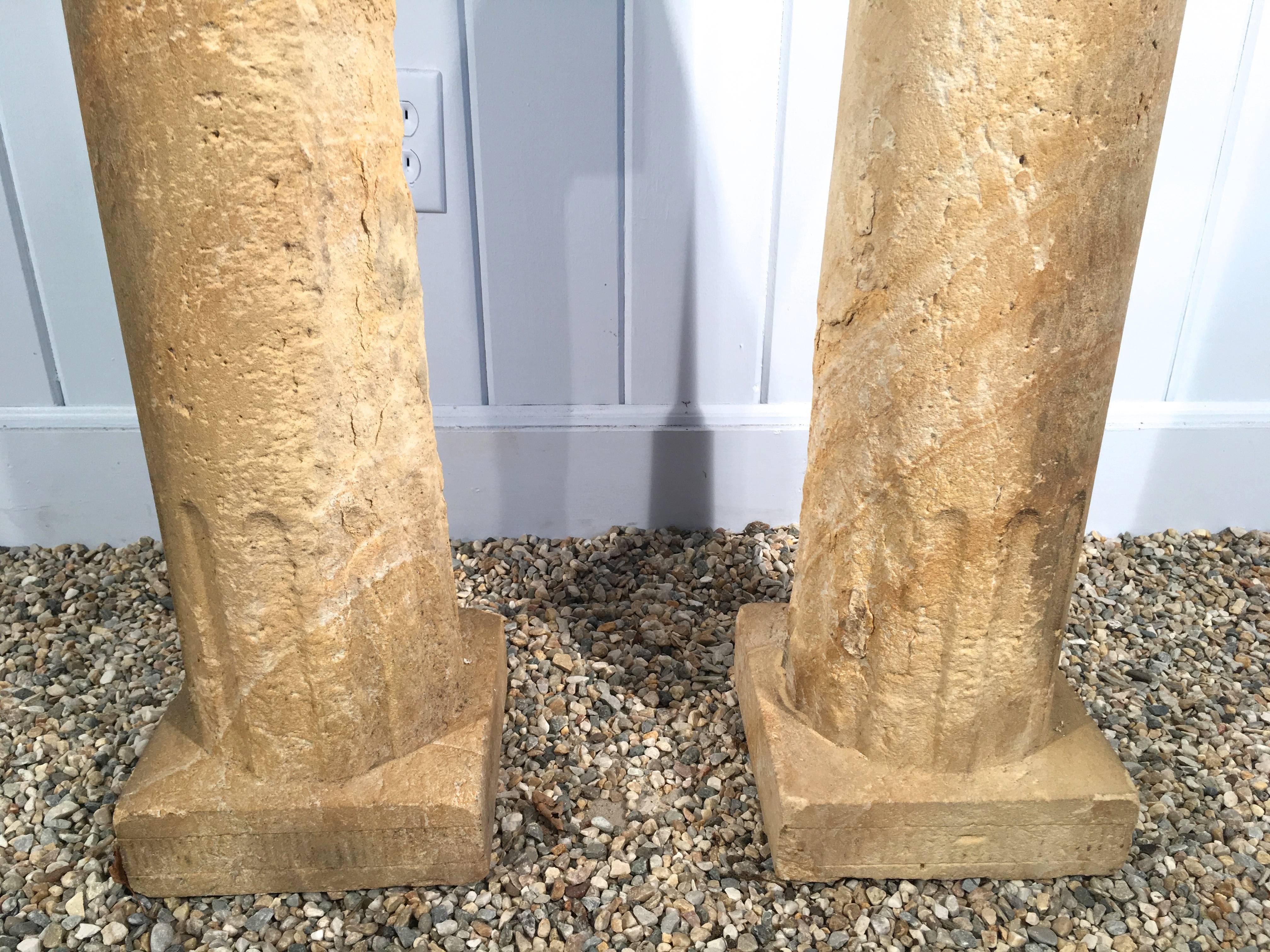 Hand-Carved Pair of 18th Century French Sandstone Columns or Console Table Bases