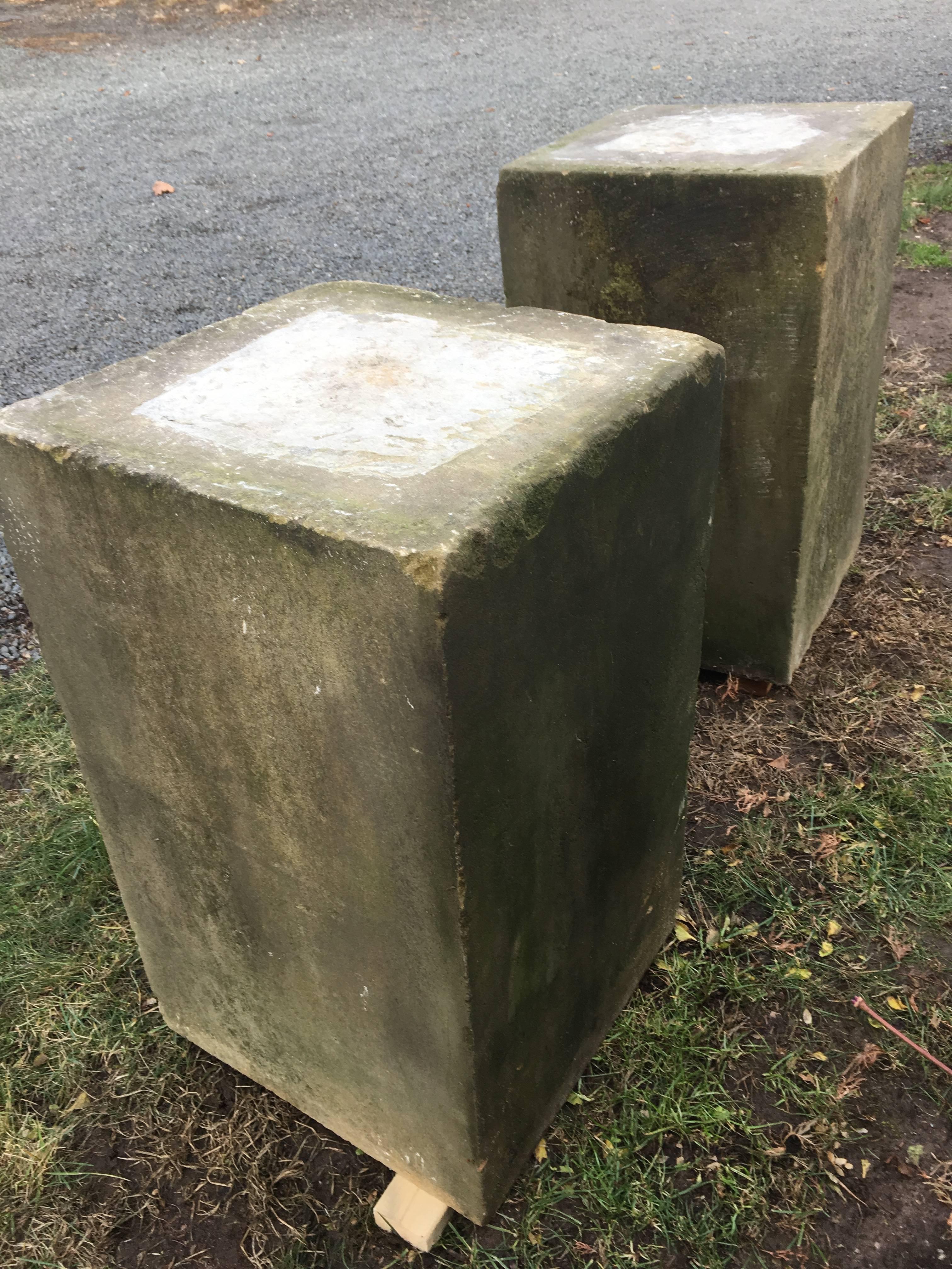 Hand-Carved Pair of Grand English Carved Yorkstone Pedestals