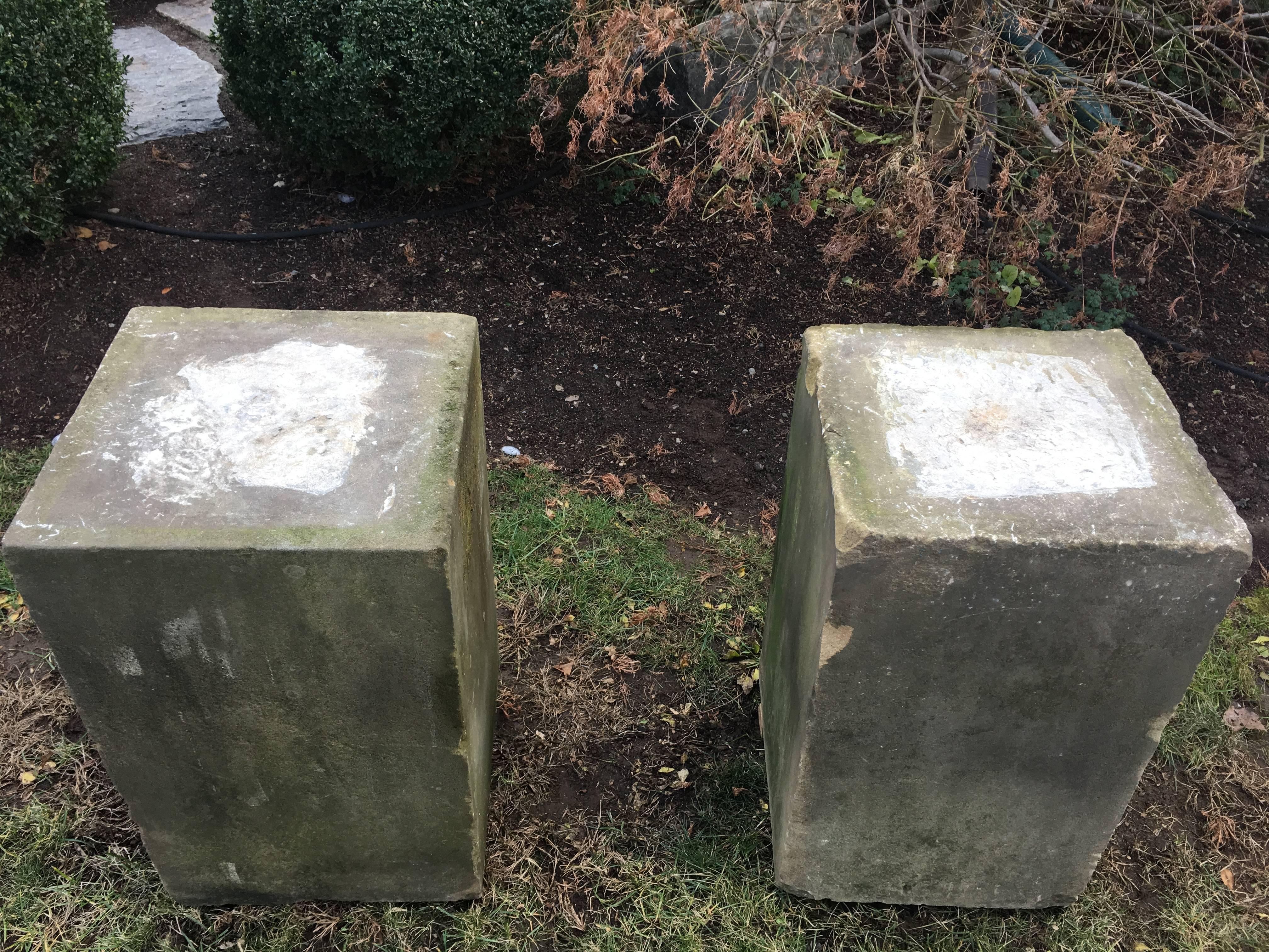 19th Century Pair of Grand English Carved Yorkstone Pedestals