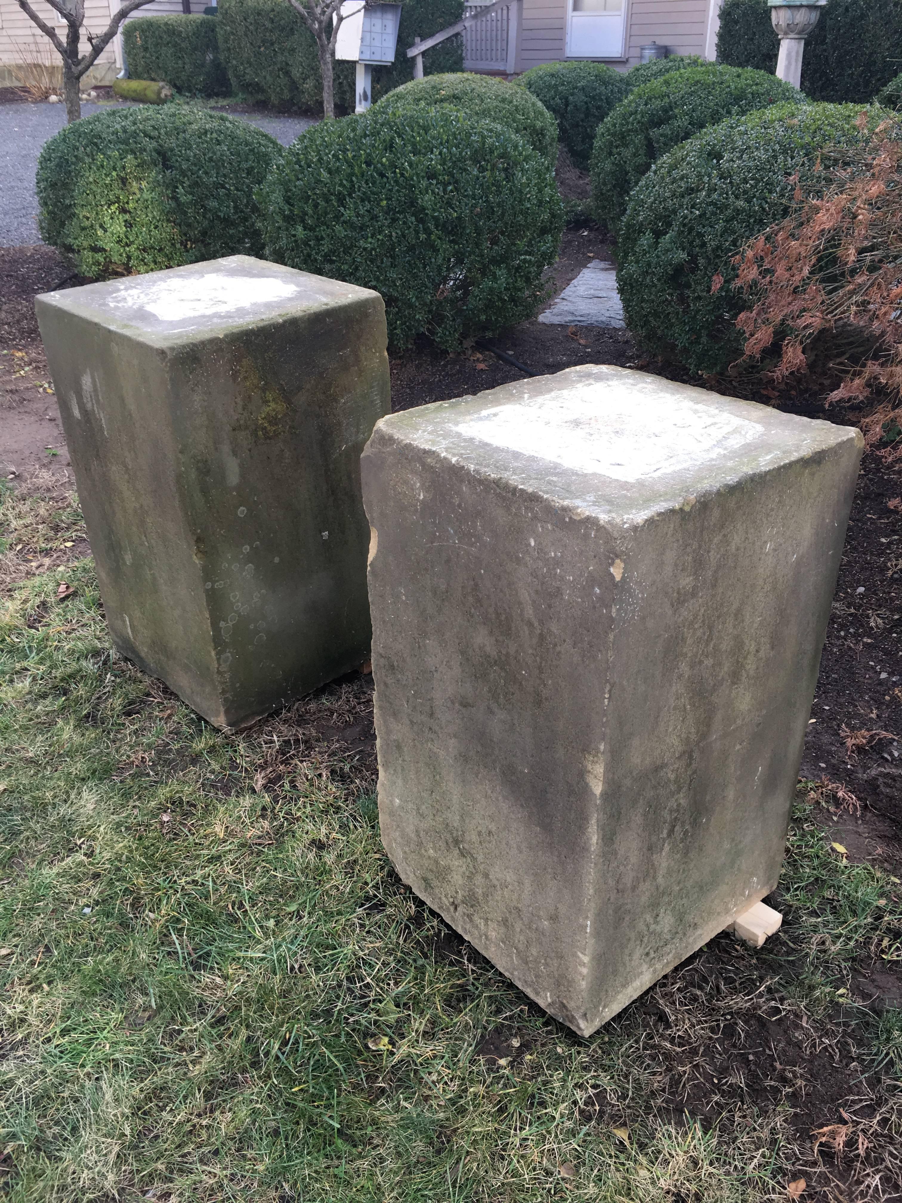 Pair of Grand English Carved Yorkstone Pedestals In Good Condition In Woodbury, CT