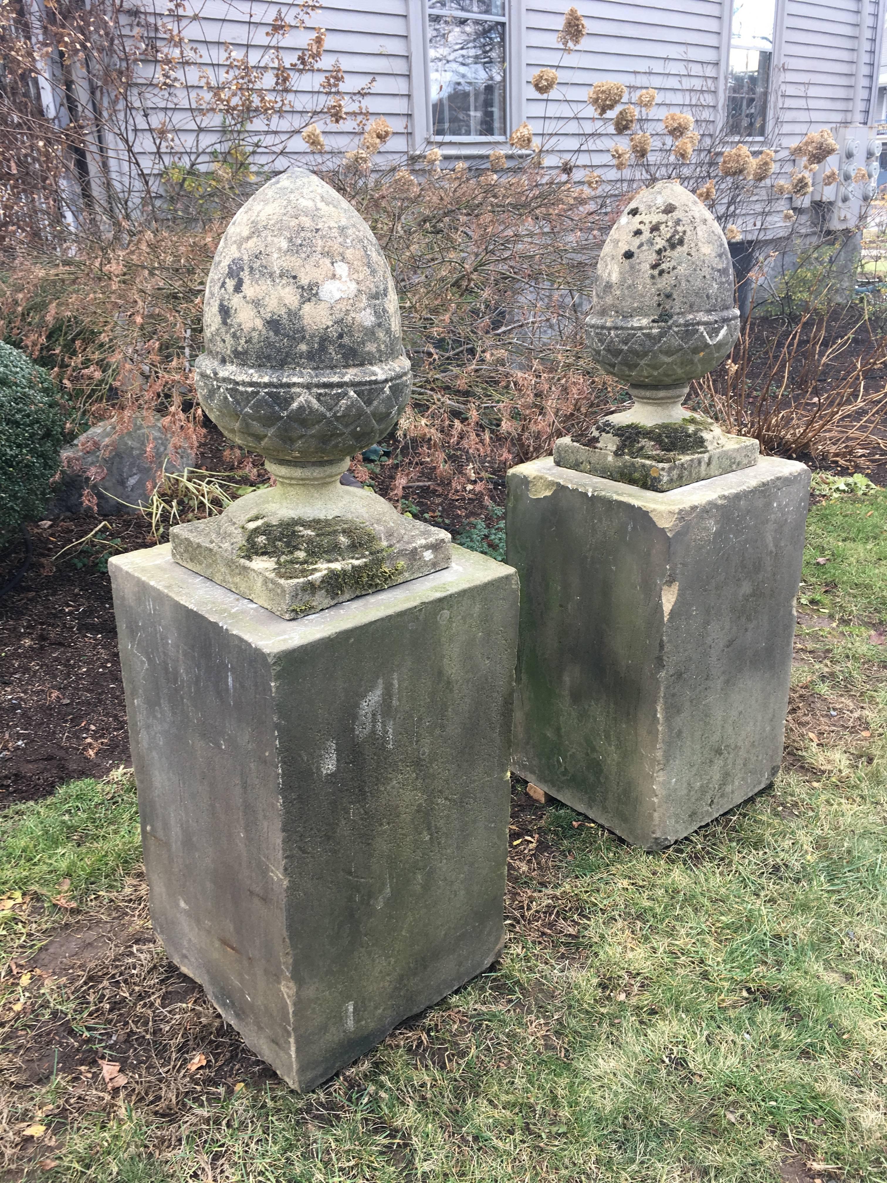Pair of Grand English Carved Yorkstone Pedestals 1