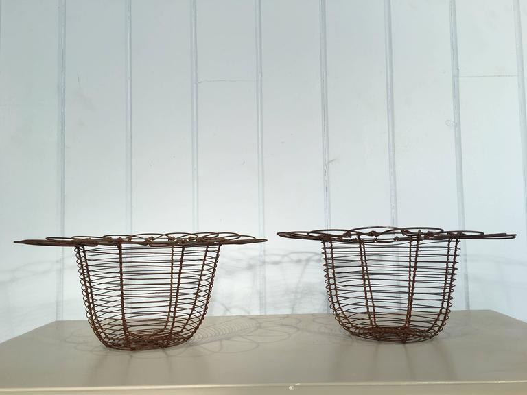 Pair of Handcrafted English Wire Egg Baskets For Sale at 1stDibs