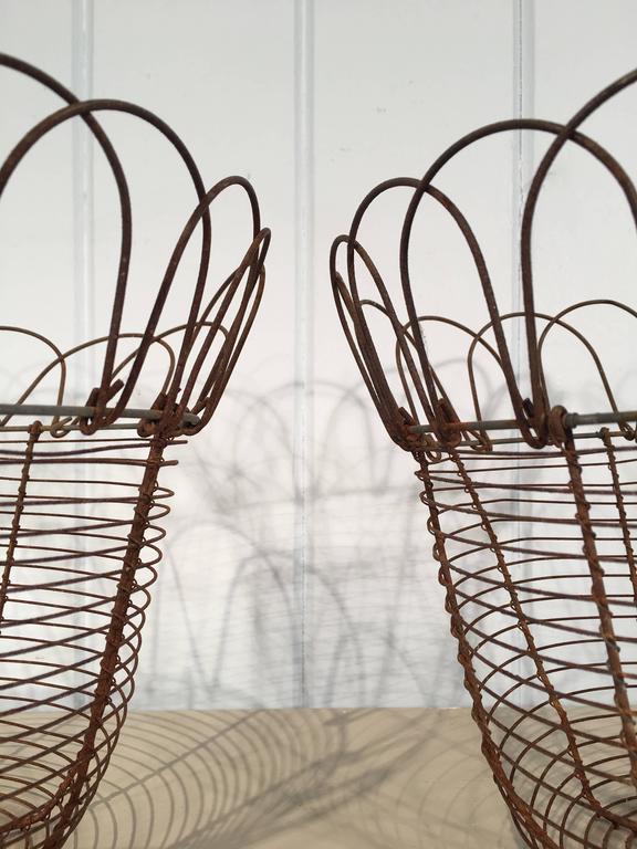 Pair of Handcrafted English Wire Egg Baskets For Sale at 1stdibs