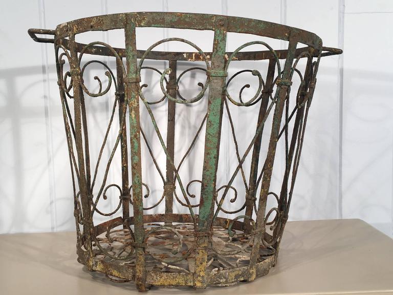 Decorative French Wrought Iron Wastepaper Basket For Sale at 1stDibs