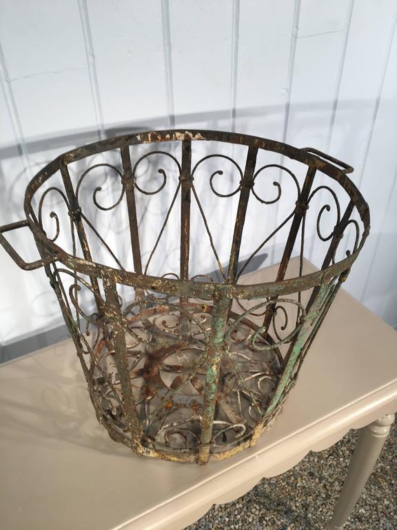 Decorative French Wrought Iron Wastepaper Basket For Sale at 1stDibs