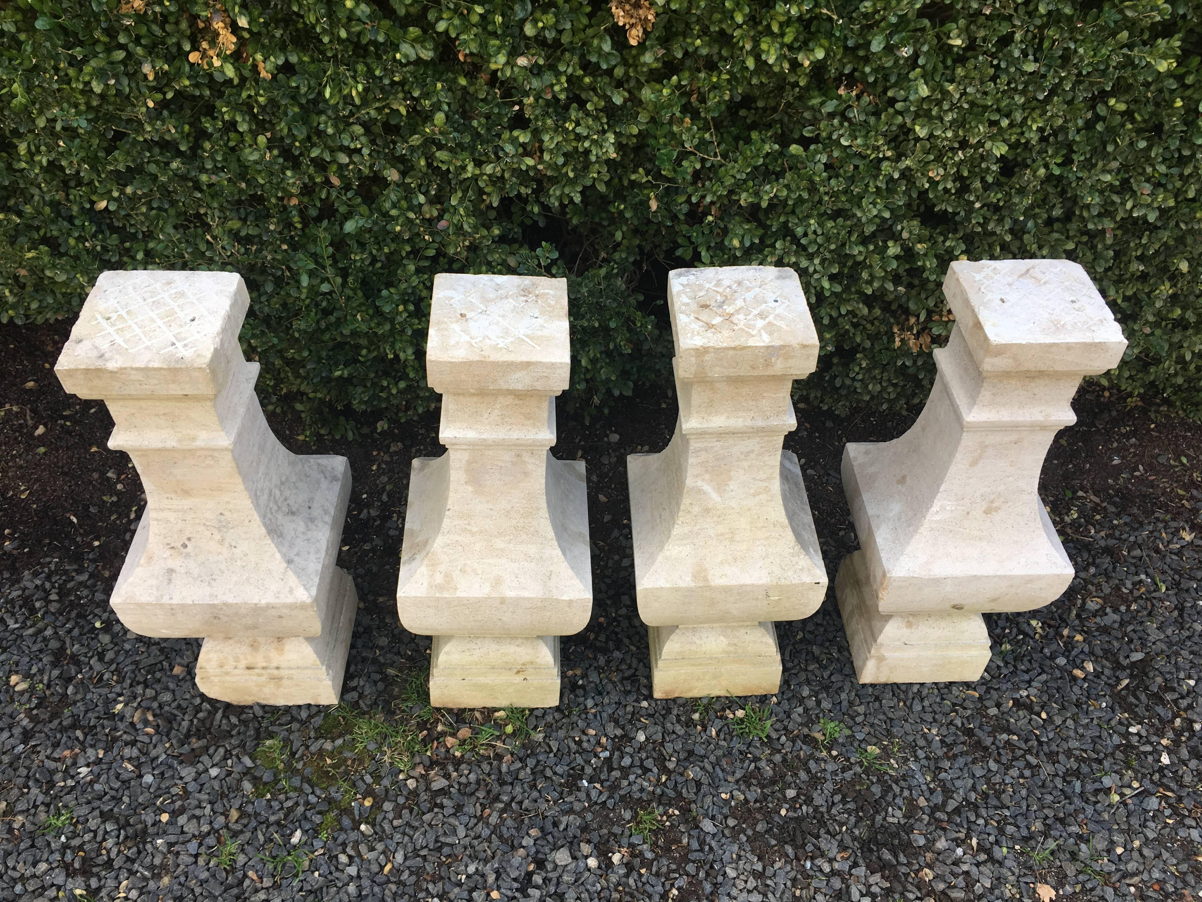 Belgian Two Pairs of Carved Limestone Balusters with Provenance