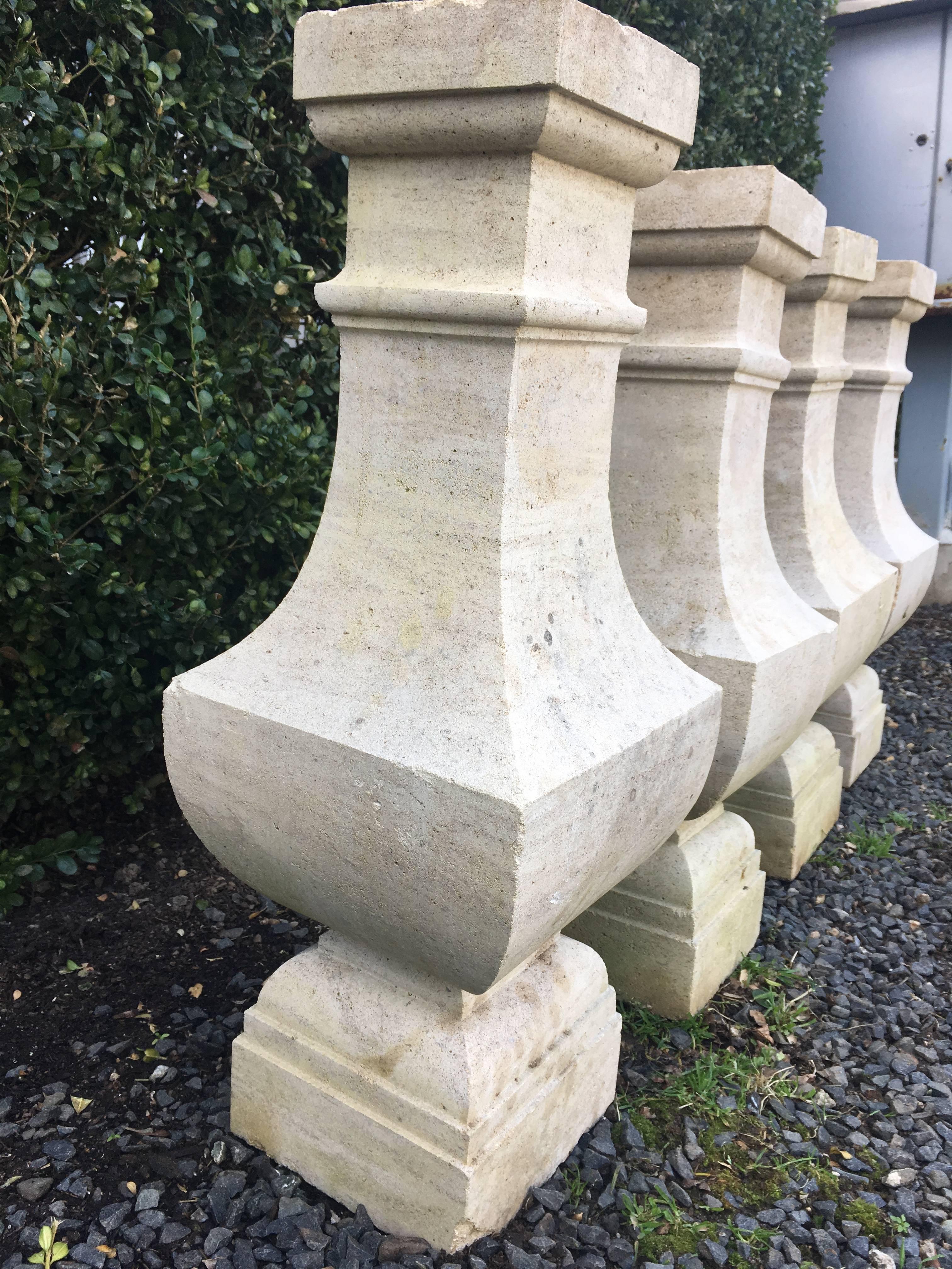 Hand-Carved Two Pairs of Carved Limestone Balusters with Provenance